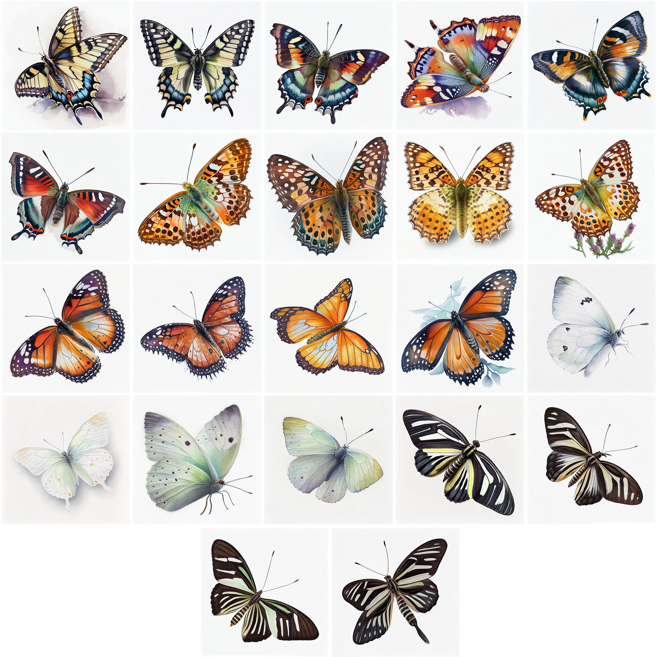 Stunning Watercolor Butterflies Clipart Bundle - 170 High-Res PNG Images with Transparent Backgrounds Digital Download Sumobundle