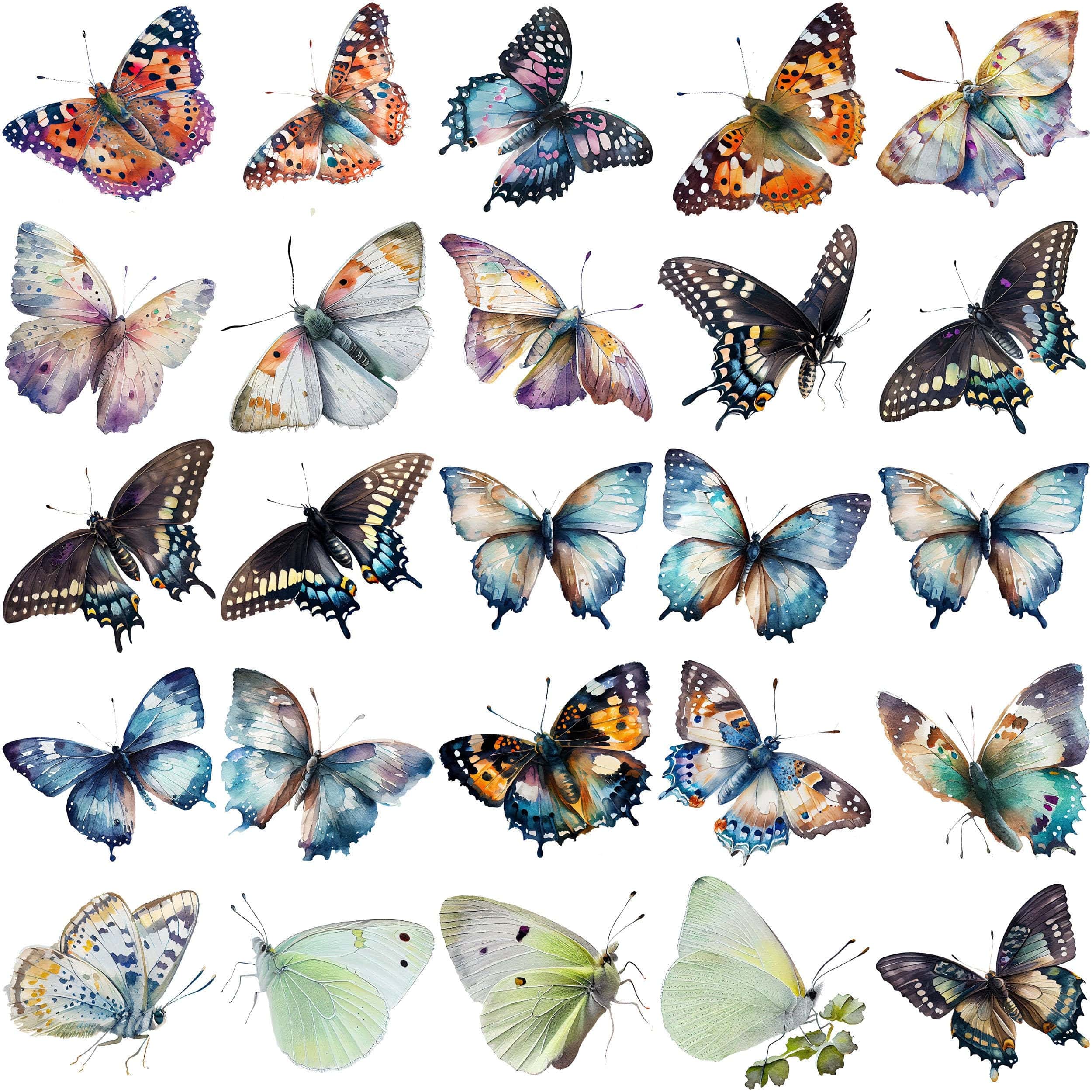 Stunning Watercolor Butterflies Clipart Bundle - 170 High-Res PNG Images with Transparent Backgrounds Digital Download Sumobundle