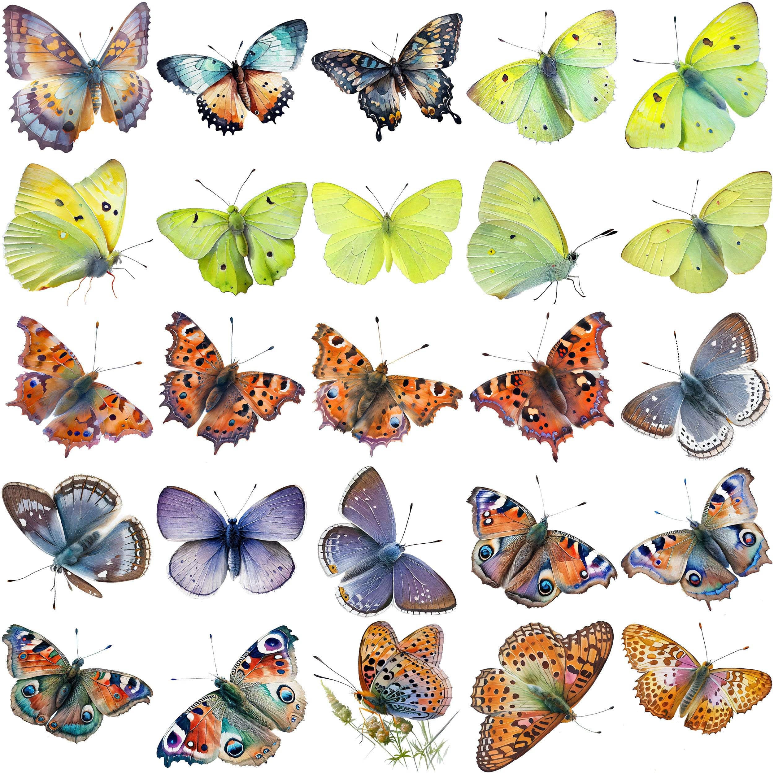 Stunning Watercolor Butterflies Clipart Bundle - 170 High-Res PNG Images with Transparent Backgrounds Digital Download Sumobundle