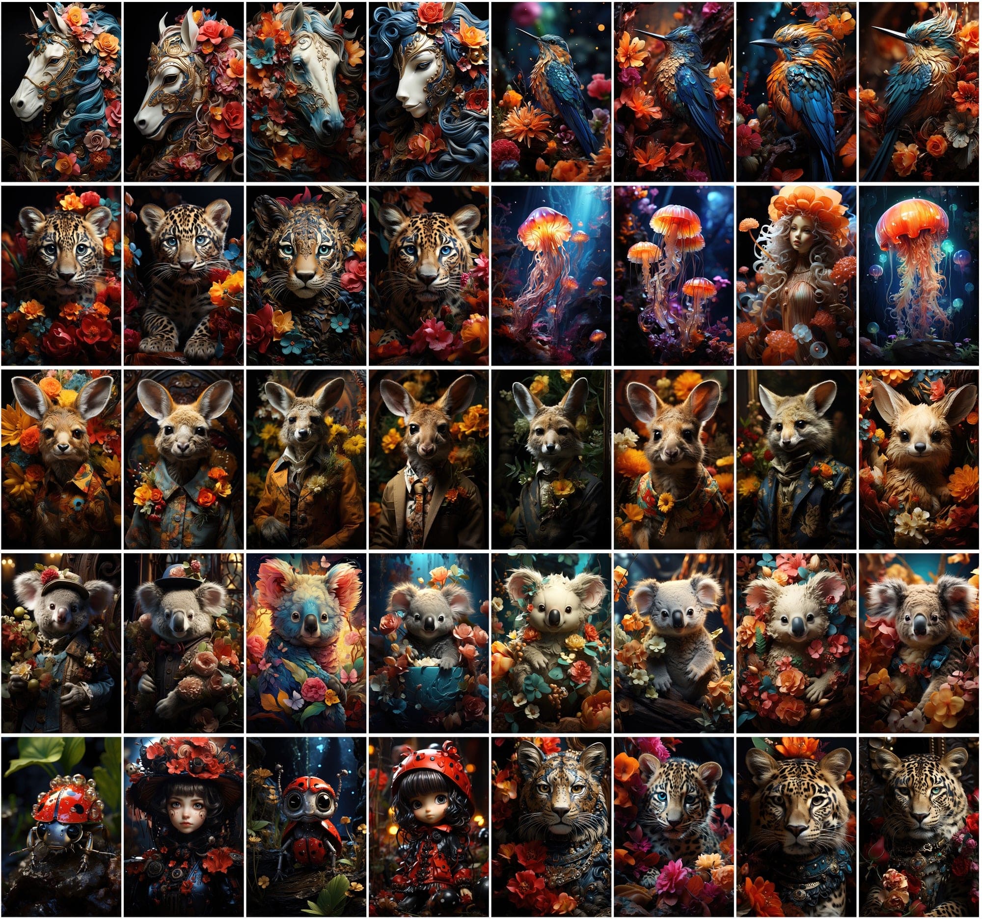 Surreal Chibi Style Animal Clipart - 400 High-Resolution JPGs, Commercial License Included Digital Download Sumobundle