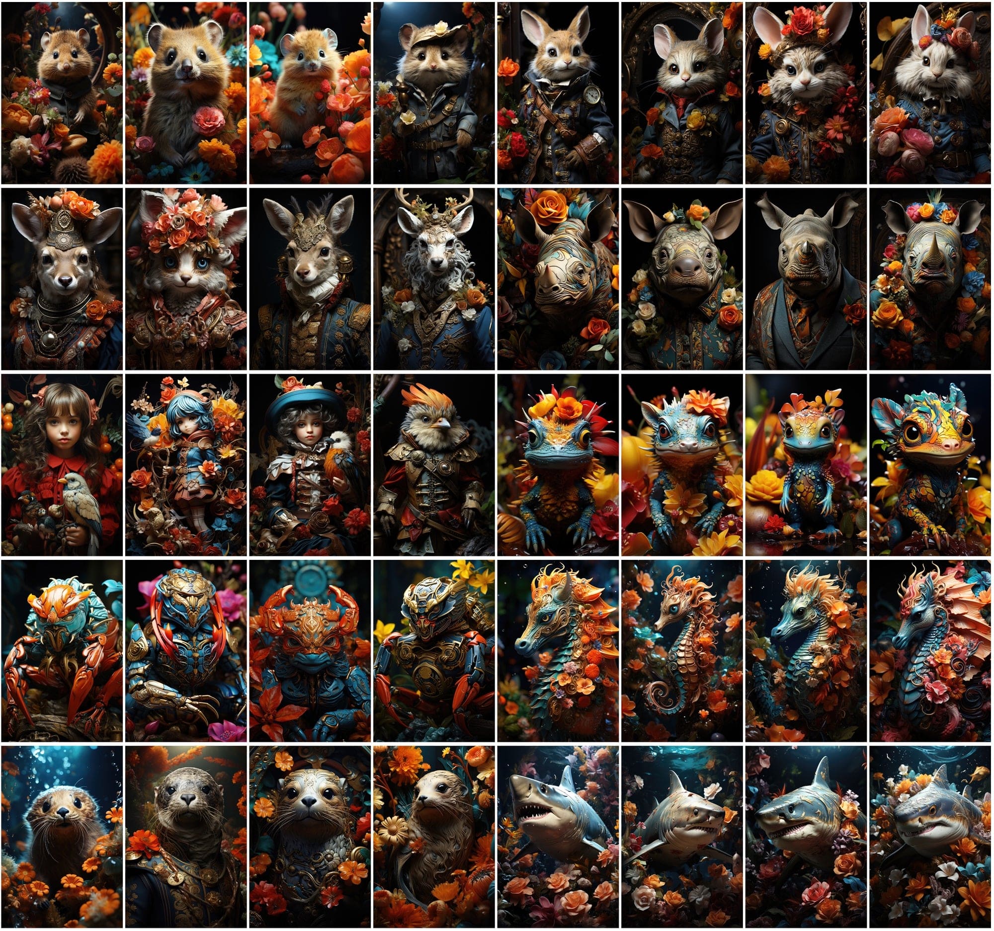 Surreal Chibi Style Animal Clipart - 400 High-Resolution JPGs, Commercial License Included Digital Download Sumobundle