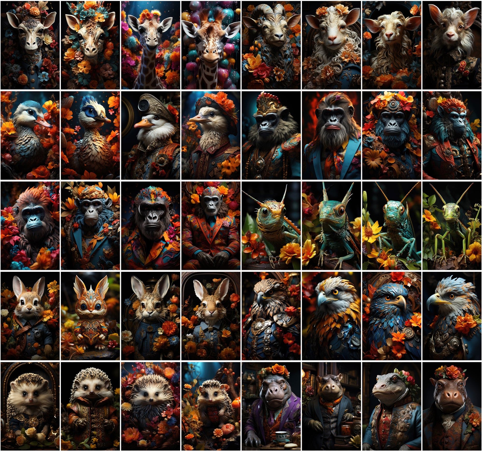 Surreal Chibi Style Animal Clipart - 400 High-Resolution JPGs, Commercial License Included Digital Download Sumobundle