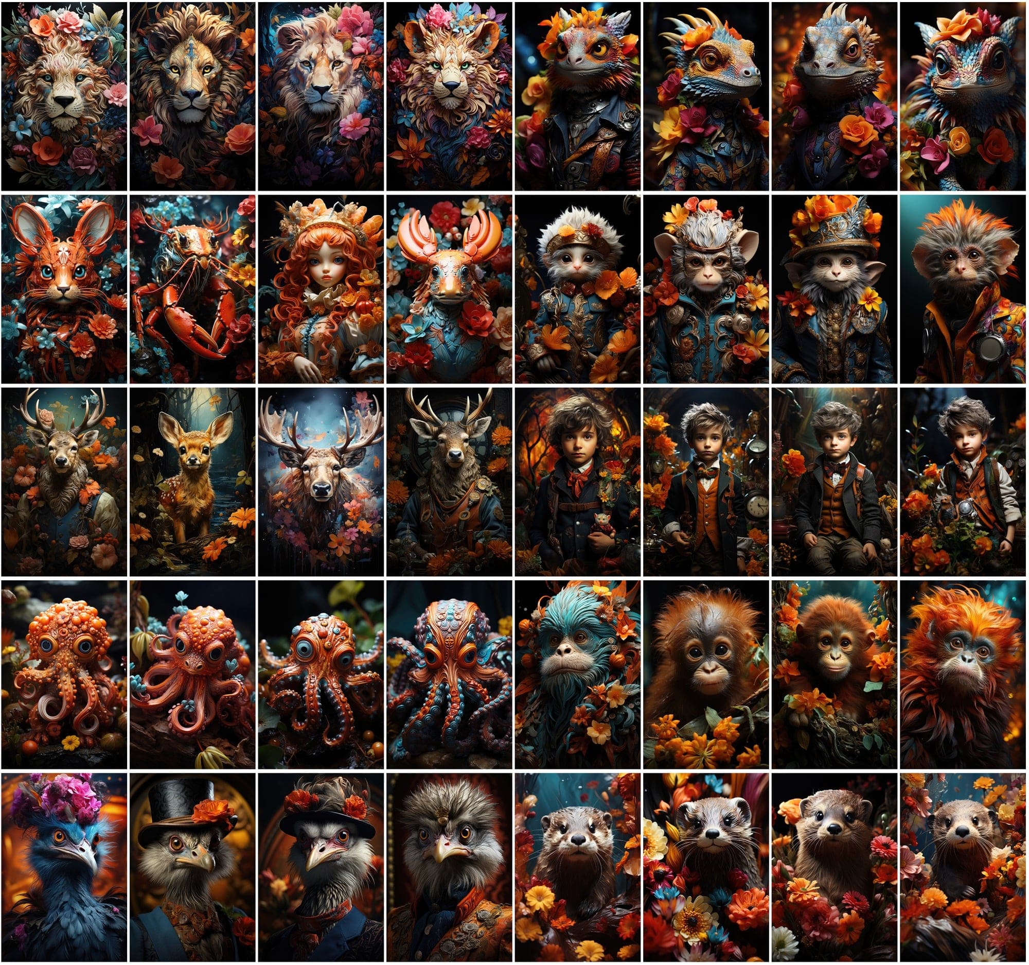 Surreal Chibi Style Animal Clipart - 400 High-Resolution JPGs, Commercial License Included Digital Download Sumobundle