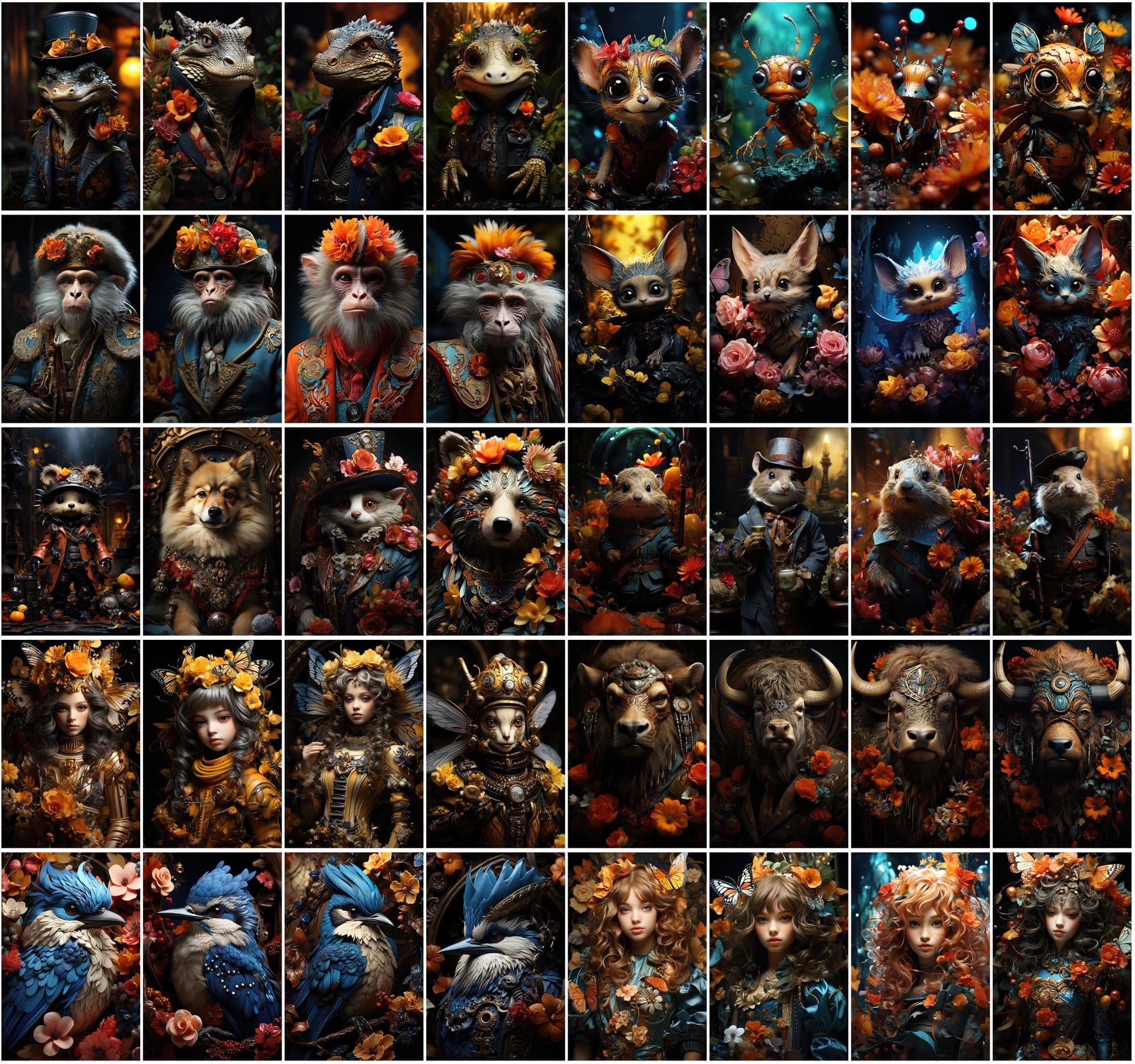 Surreal Chibi Style Animal Clipart - 400 High-Resolution JPGs, Commercial License Included Digital Download Sumobundle