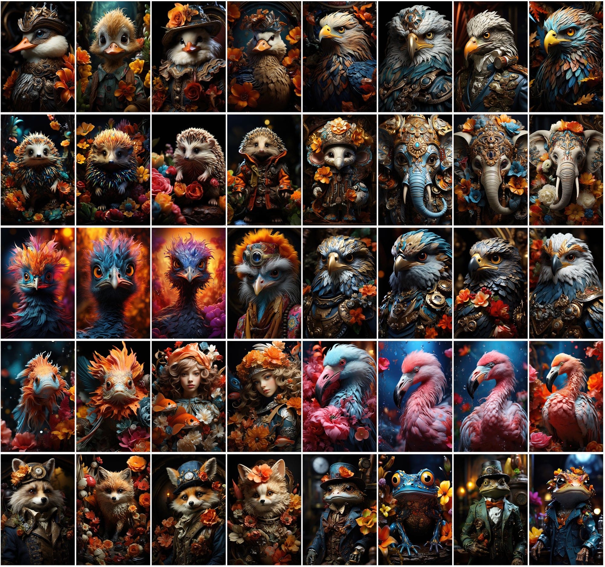 Surreal Chibi Style Animal Clipart - 400 High-Resolution JPGs, Commercial License Included Digital Download Sumobundle