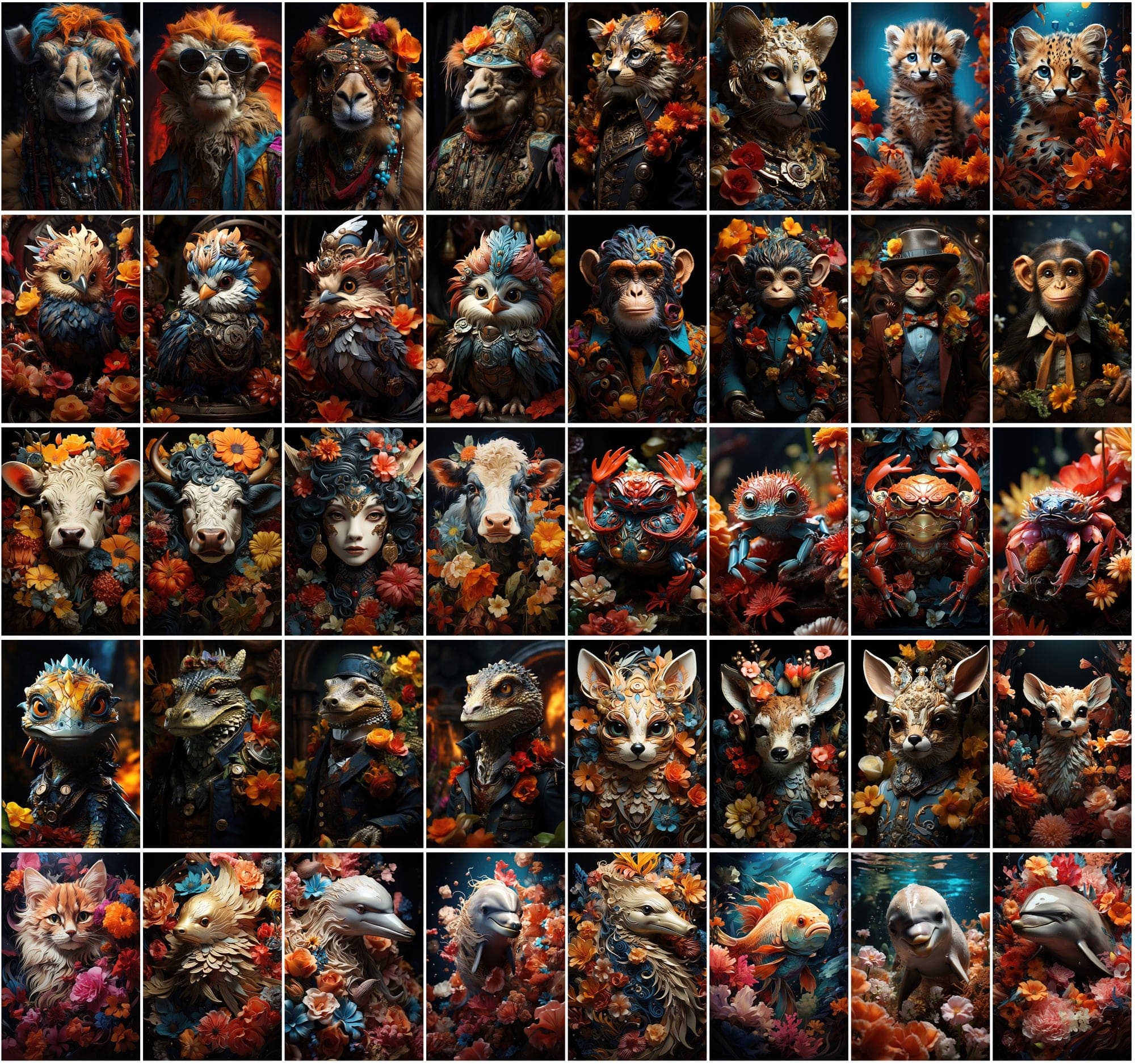 Surreal Chibi Style Animal Clipart - 400 High-Resolution JPGs, Commercial License Included Digital Download Sumobundle