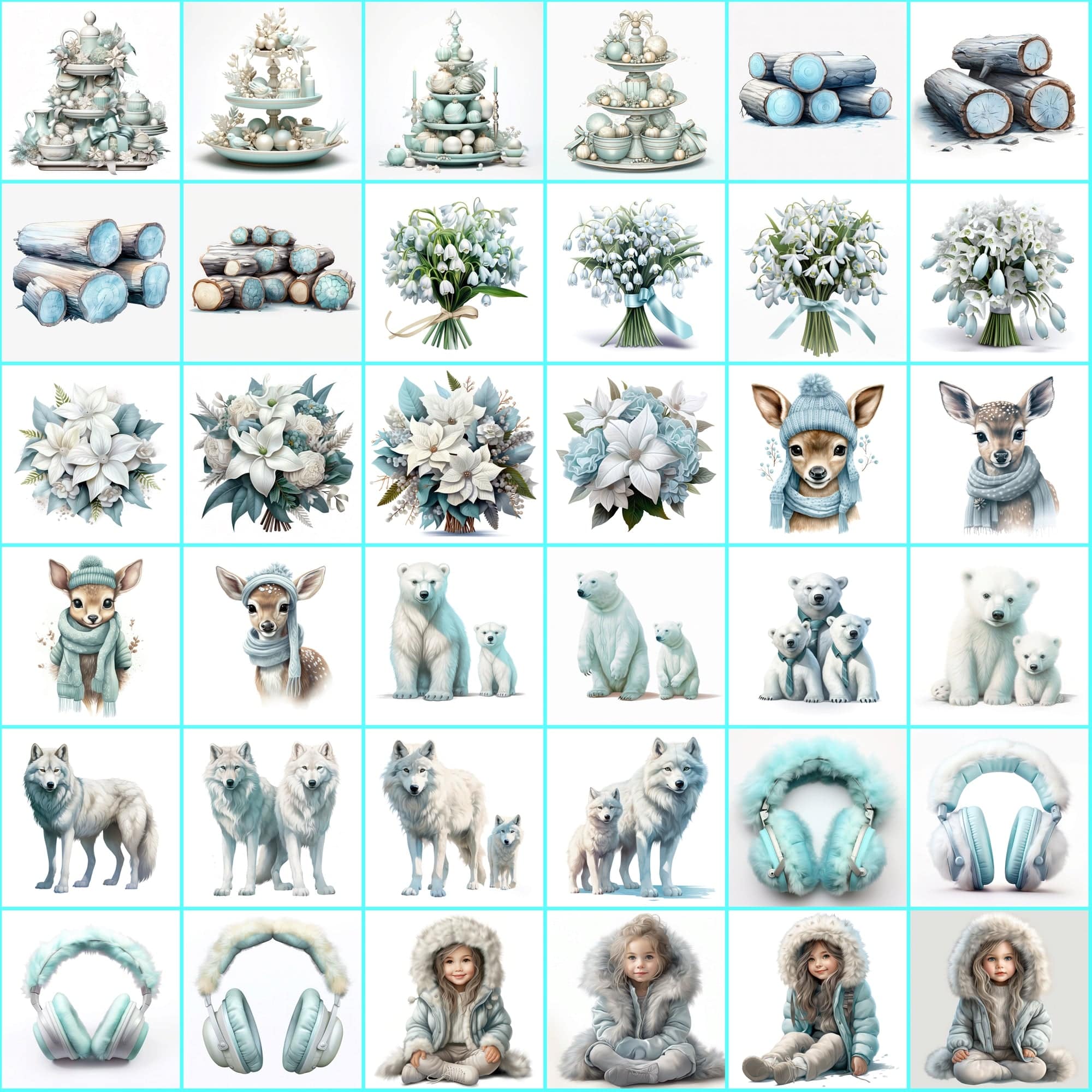 Turquoise Christmas Images: 340 PNG Image Bundle with Commercial License Digital Download Sumobundle
