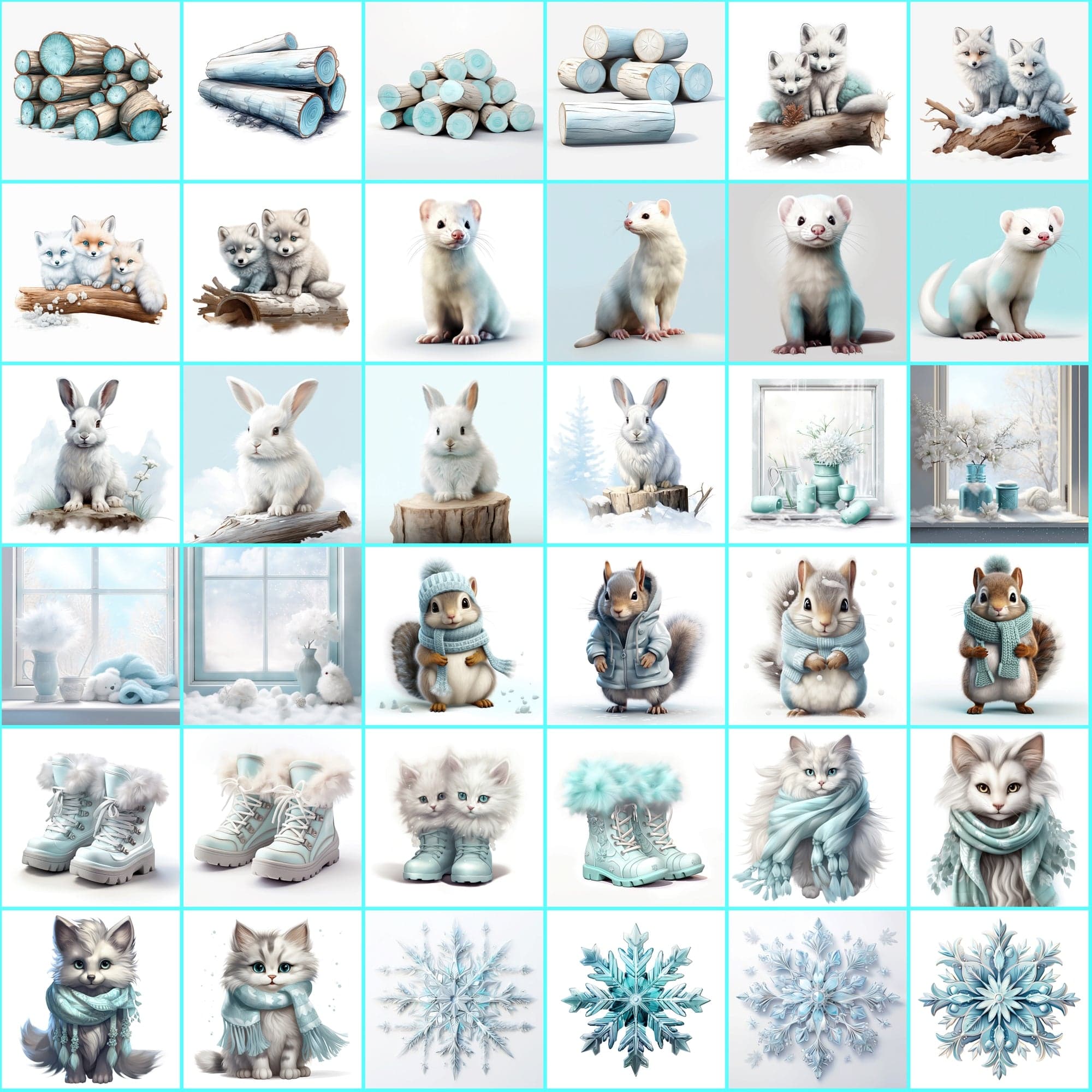 Turquoise Christmas Images: 340 PNG Image Bundle with Commercial License Digital Download Sumobundle