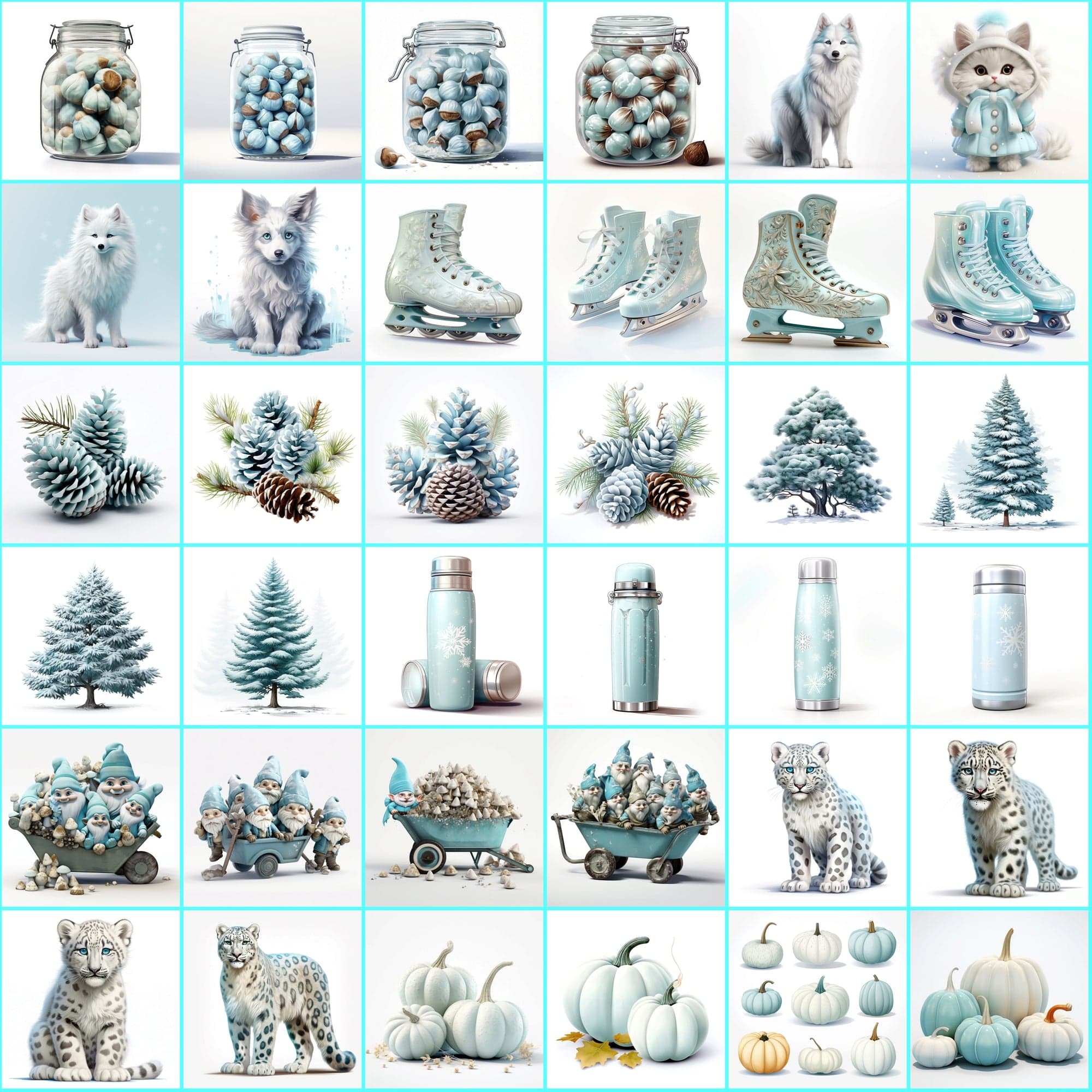 Turquoise Christmas Images: 340 PNG Image Bundle with Commercial License Digital Download Sumobundle
