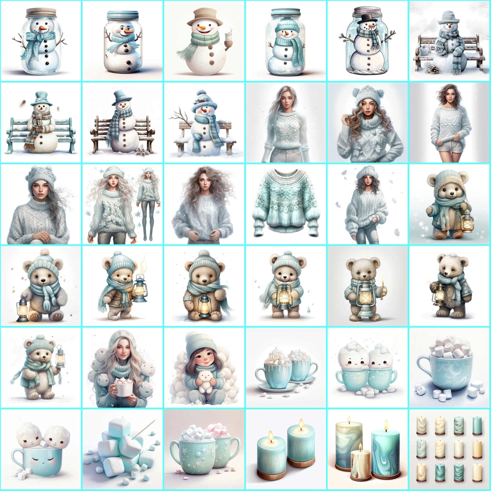 Turquoise Christmas Images: 340 PNG Image Bundle with Commercial License Digital Download Sumobundle
