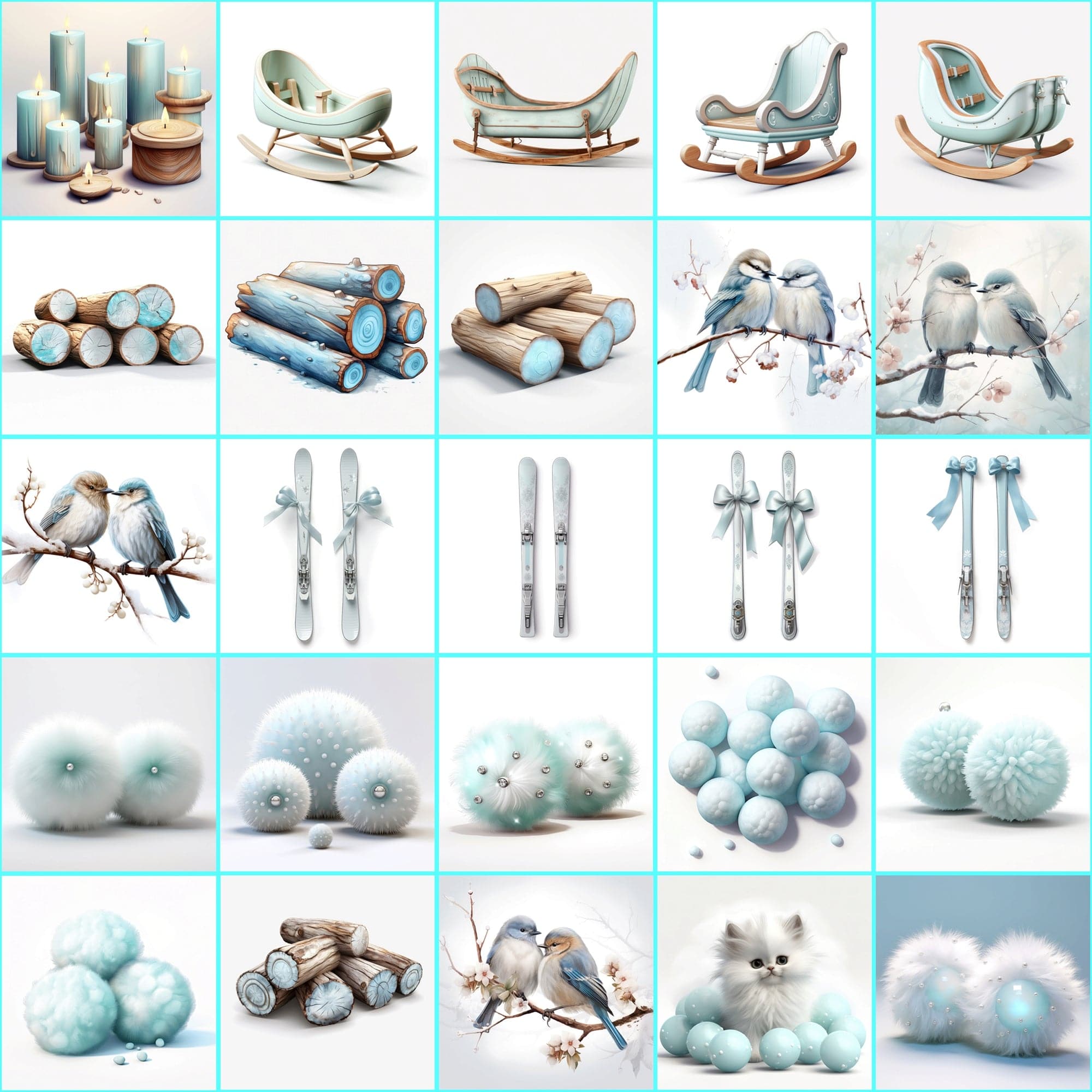 Turquoise Christmas Images: 340 PNG Image Bundle with Commercial License Digital Download Sumobundle