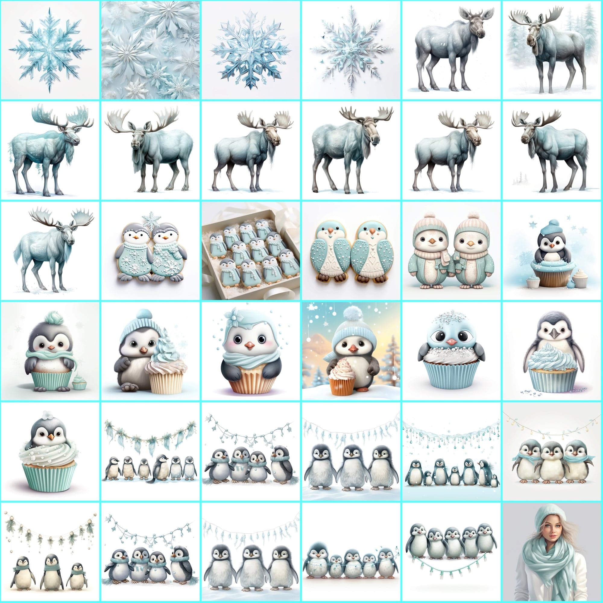 Turquoise Christmas Images: 340 PNG Image Bundle with Commercial License Digital Download Sumobundle