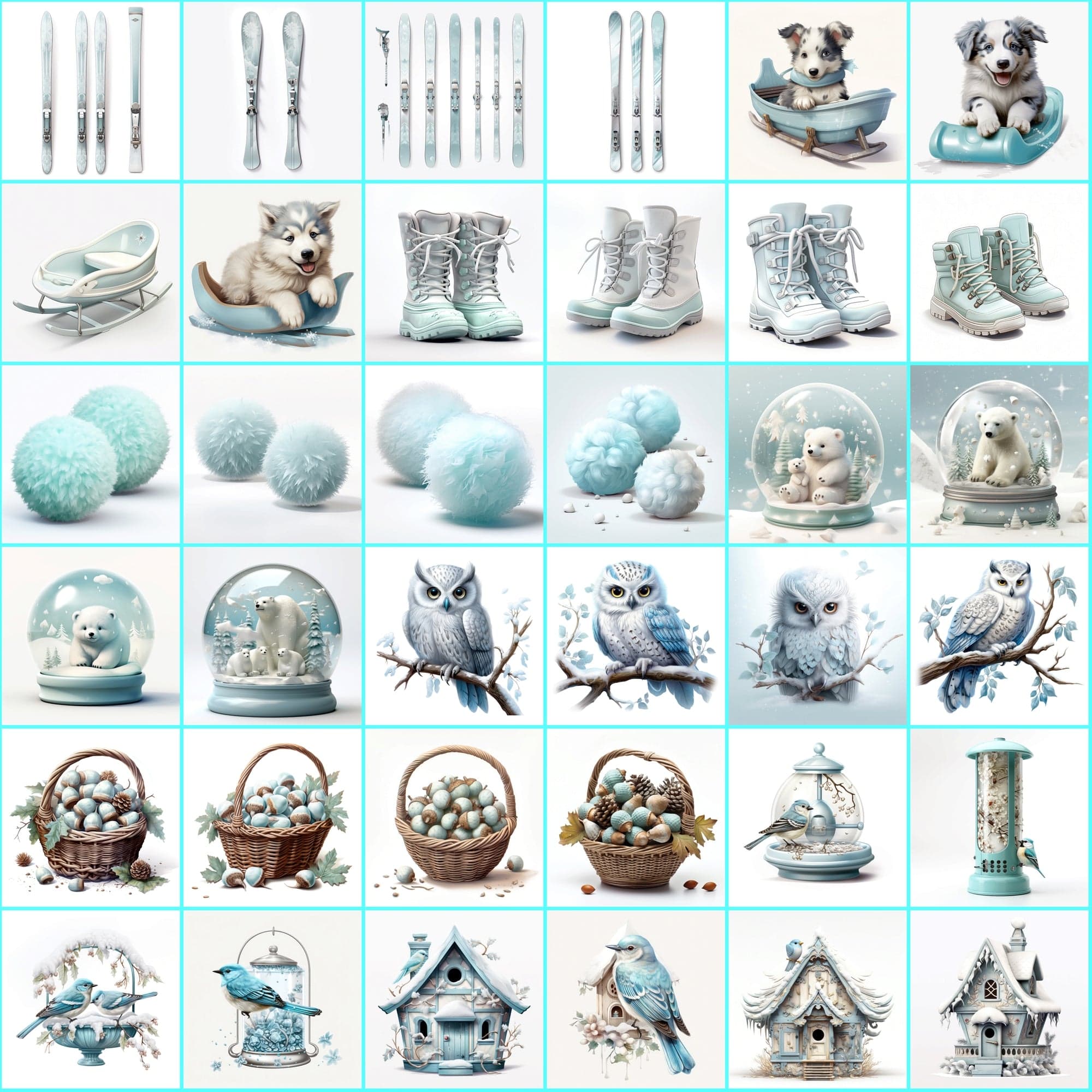 Turquoise Christmas Images: 340 PNG Image Bundle with Commercial License Digital Download Sumobundle
