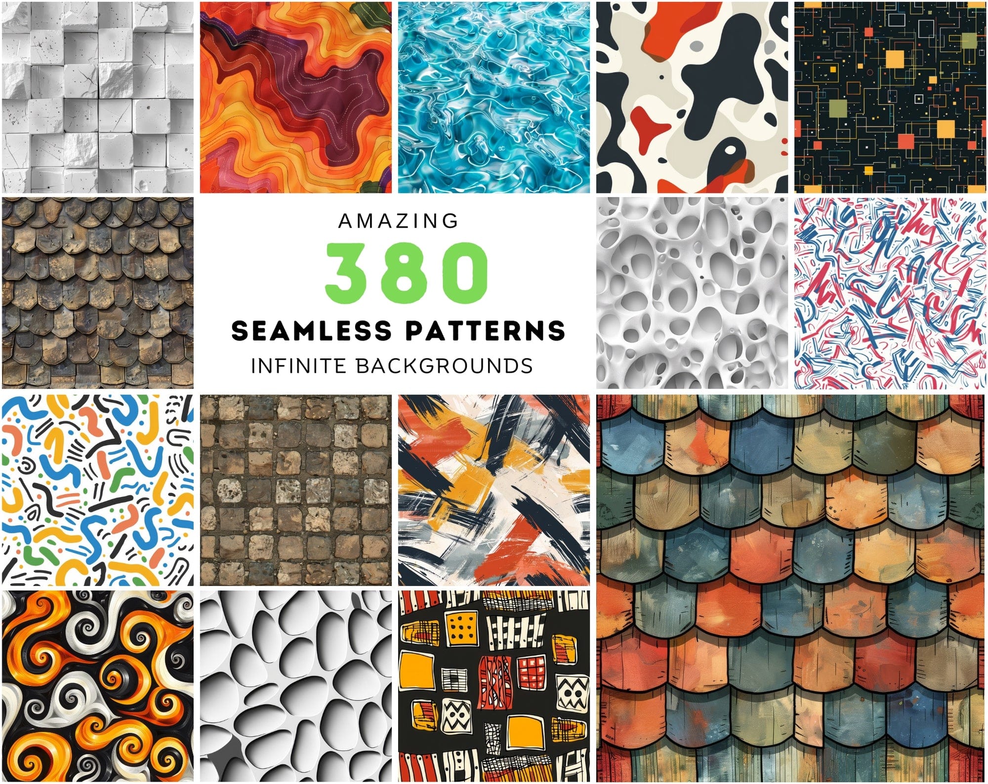 Ultimate Collection of 380 Seamless Patterns: Diverse Textures & Geometric Designs with Commercial License Sumobundle