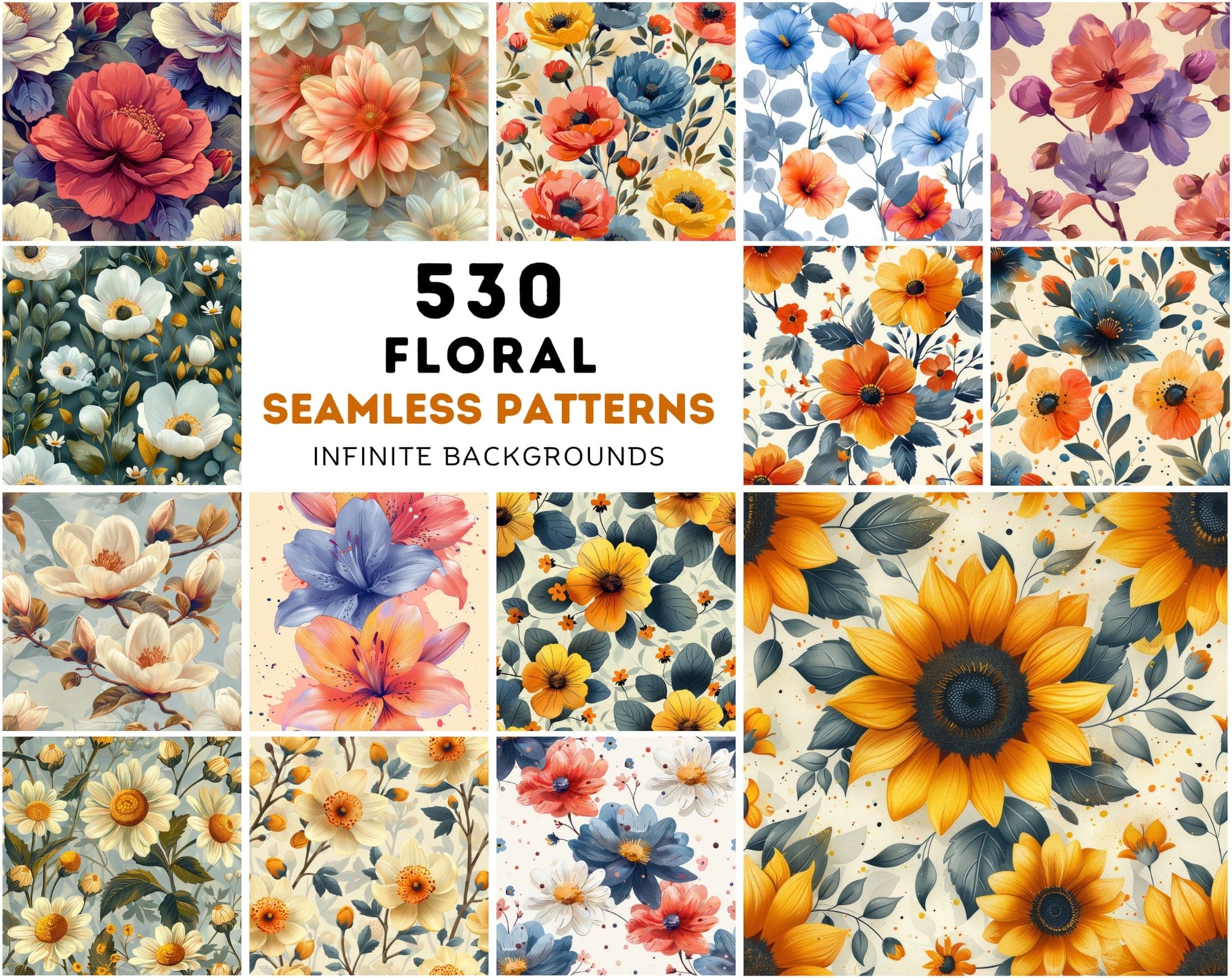 Ultimate Collection of Seamless Floral Patterns – Perfect for Digital Flowers, Colorful Backgrounds, and Creative Designs Digital Download Sumobundle