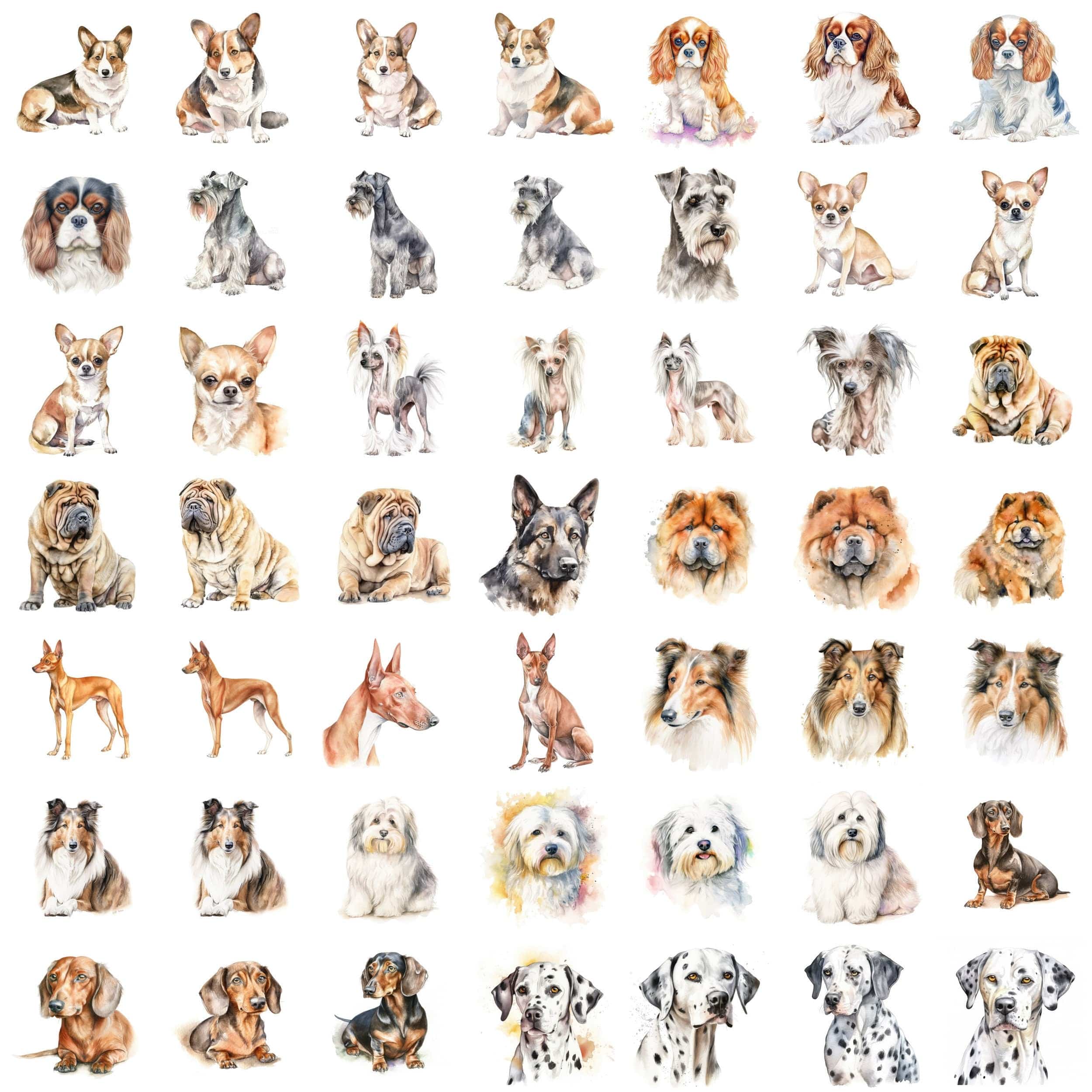 Ultimate Dog Breed Bundle: 750 High-Quality Transparent PNG Watercolor Dog Images – Perfect for Crafting, Digital Art, and Design Projects Digital Download Sumobundle