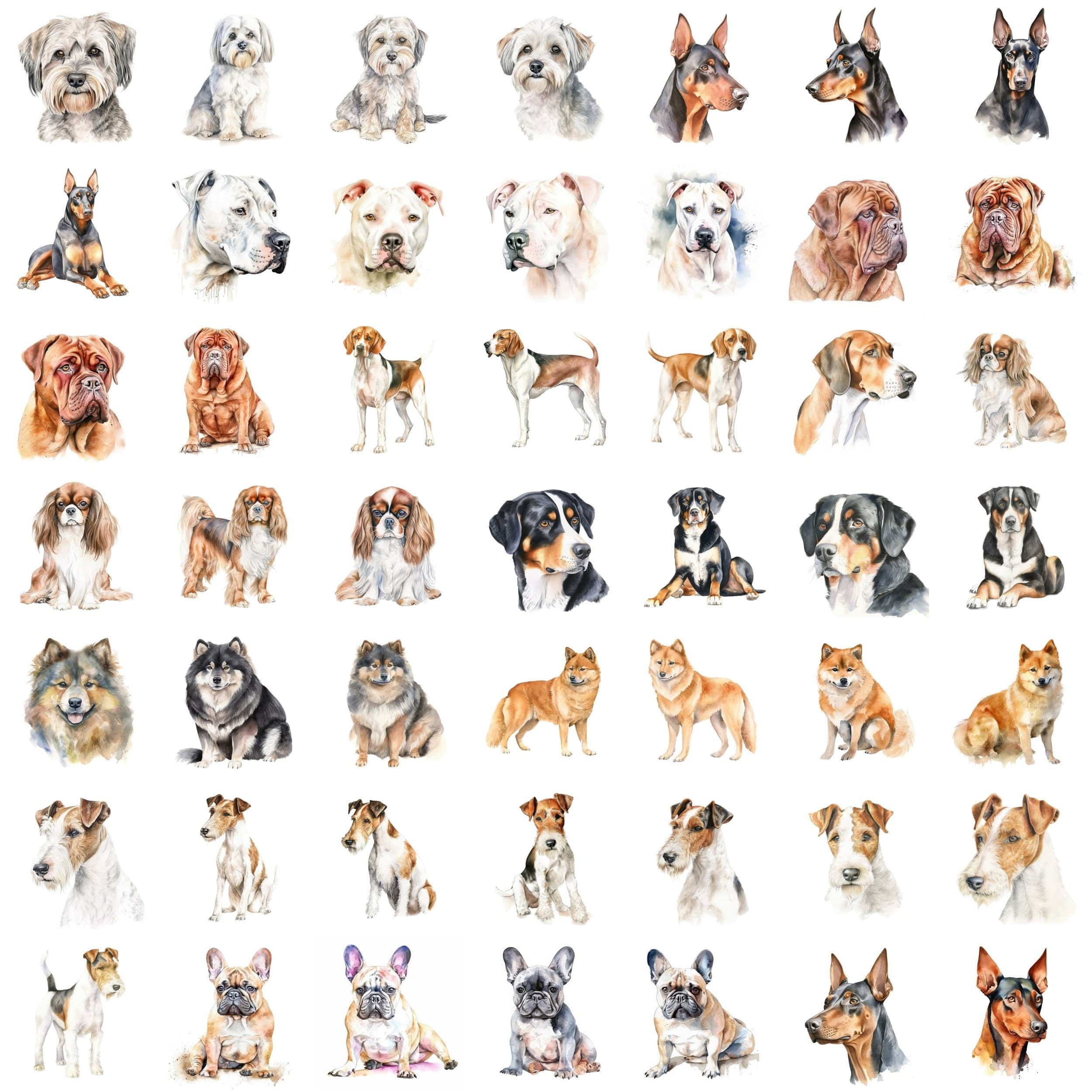 Ultimate Dog Breed Bundle: 750 High-Quality Transparent PNG Watercolor Dog Images – Perfect for Crafting, Digital Art, and Design Projects Digital Download Sumobundle