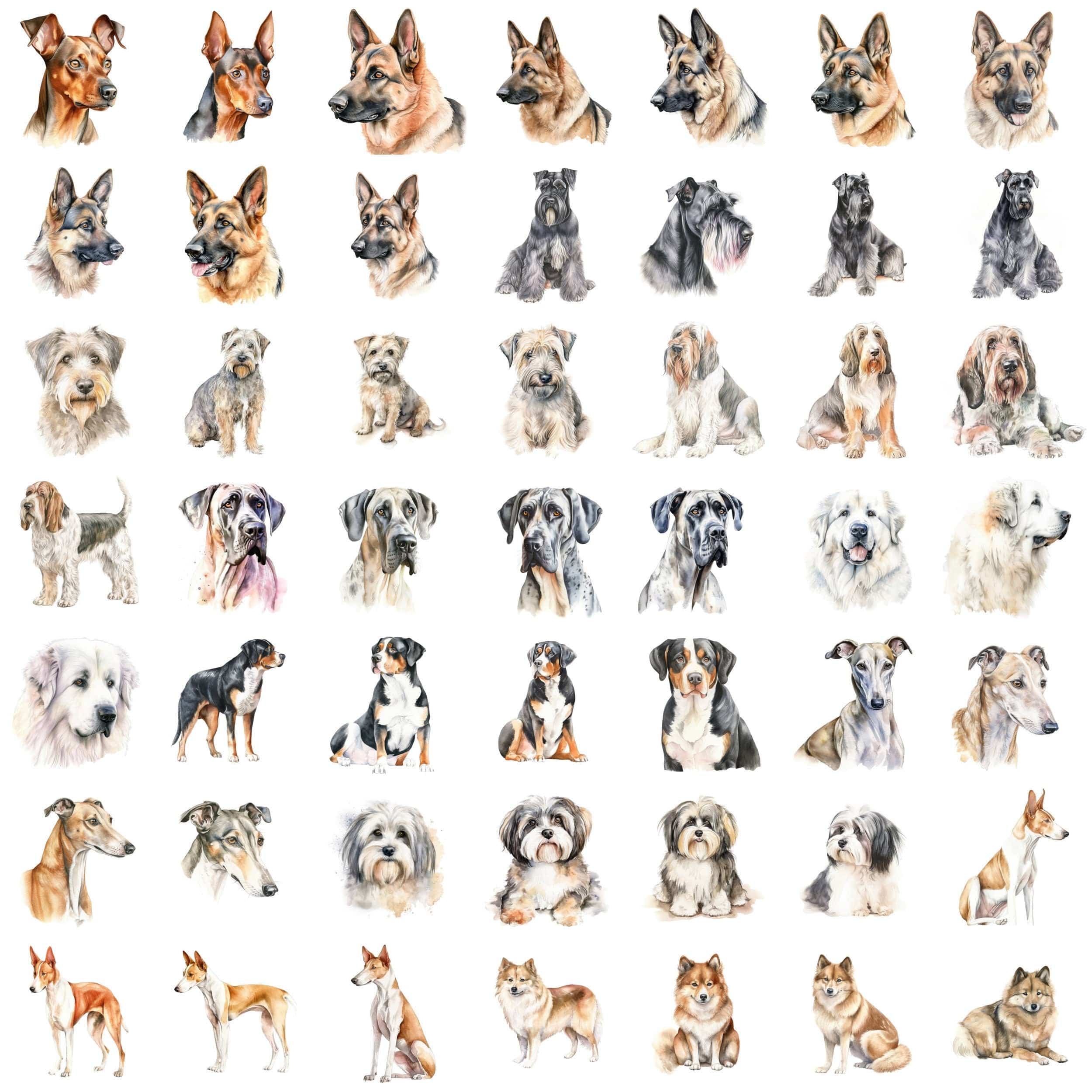 Ultimate Dog Breed Bundle: 750 High-Quality Transparent PNG Watercolor Dog Images – Perfect for Crafting, Digital Art, and Design Projects Digital Download Sumobundle