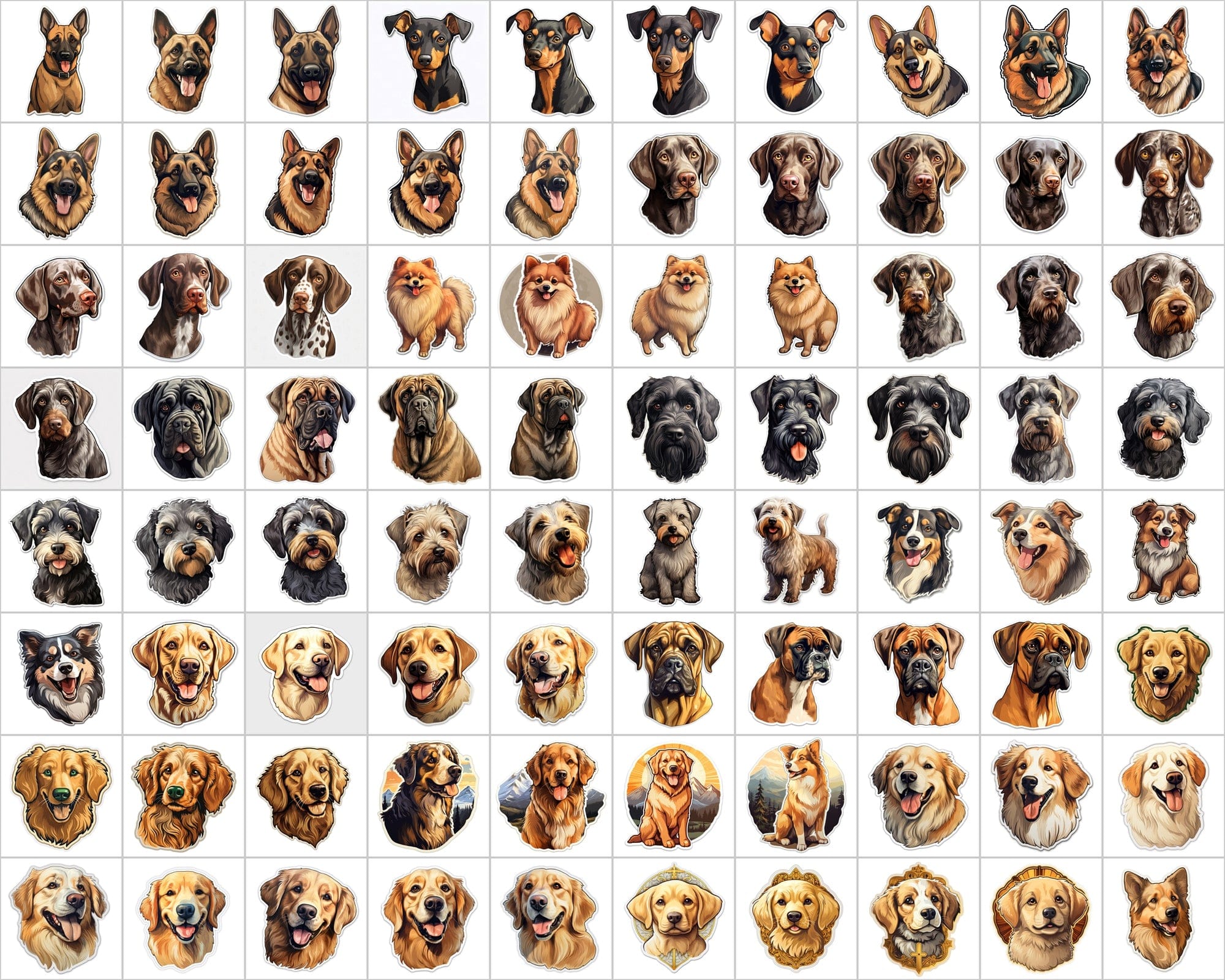 Ultimate Dog Breed Stickers Bundle - 2600 PNG Images with & without Backgrounds - Commercial Use Digital Download Sumobundle