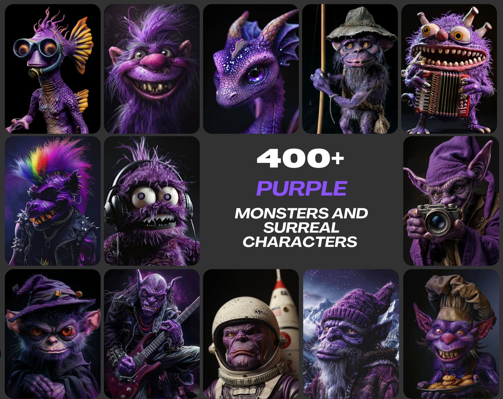 Ultimate Fantasy Art Bundle: 400+ Purple Monsters & Surreal Images,  Commercial Use
