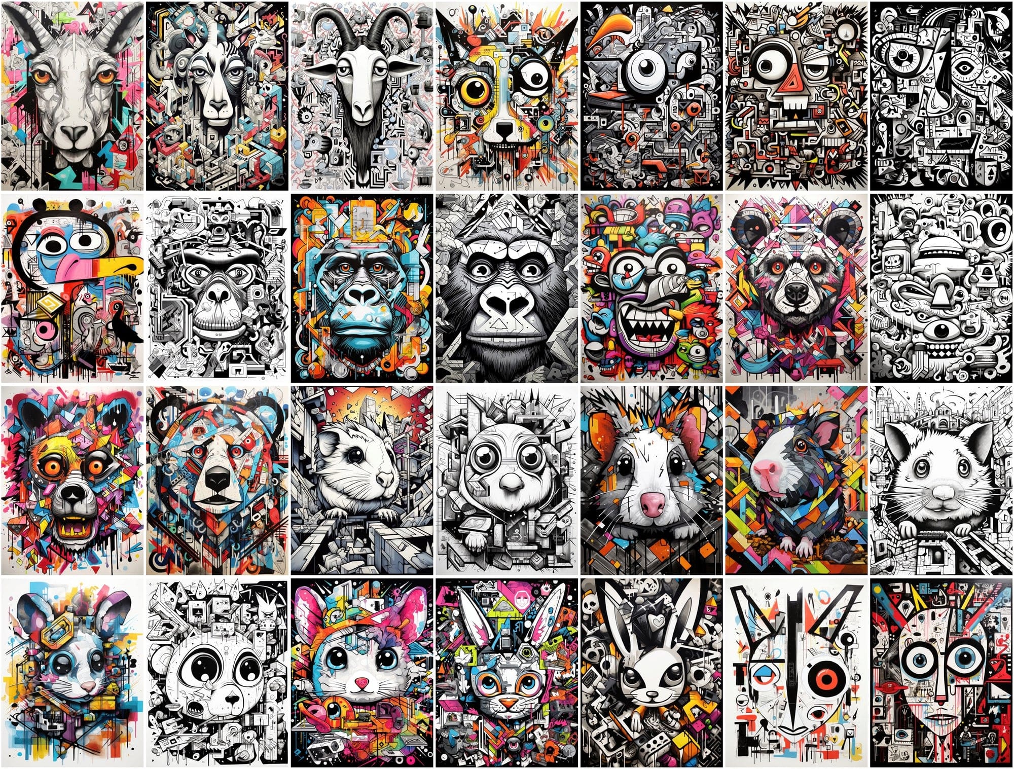Unique Graffiti Doodle Animal Prints: High-Resolution Images for Commercial Use Digital Download Sumobundle