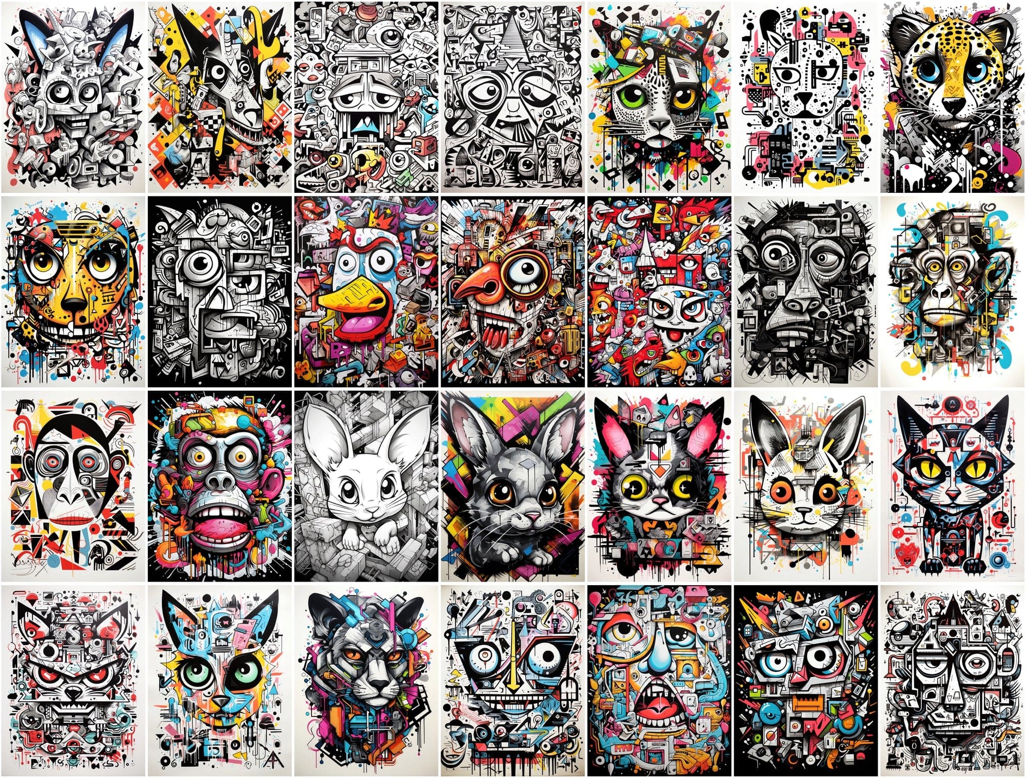 Unique Graffiti Doodle Animal Prints: High-Resolution Images for Commercial Use Digital Download Sumobundle