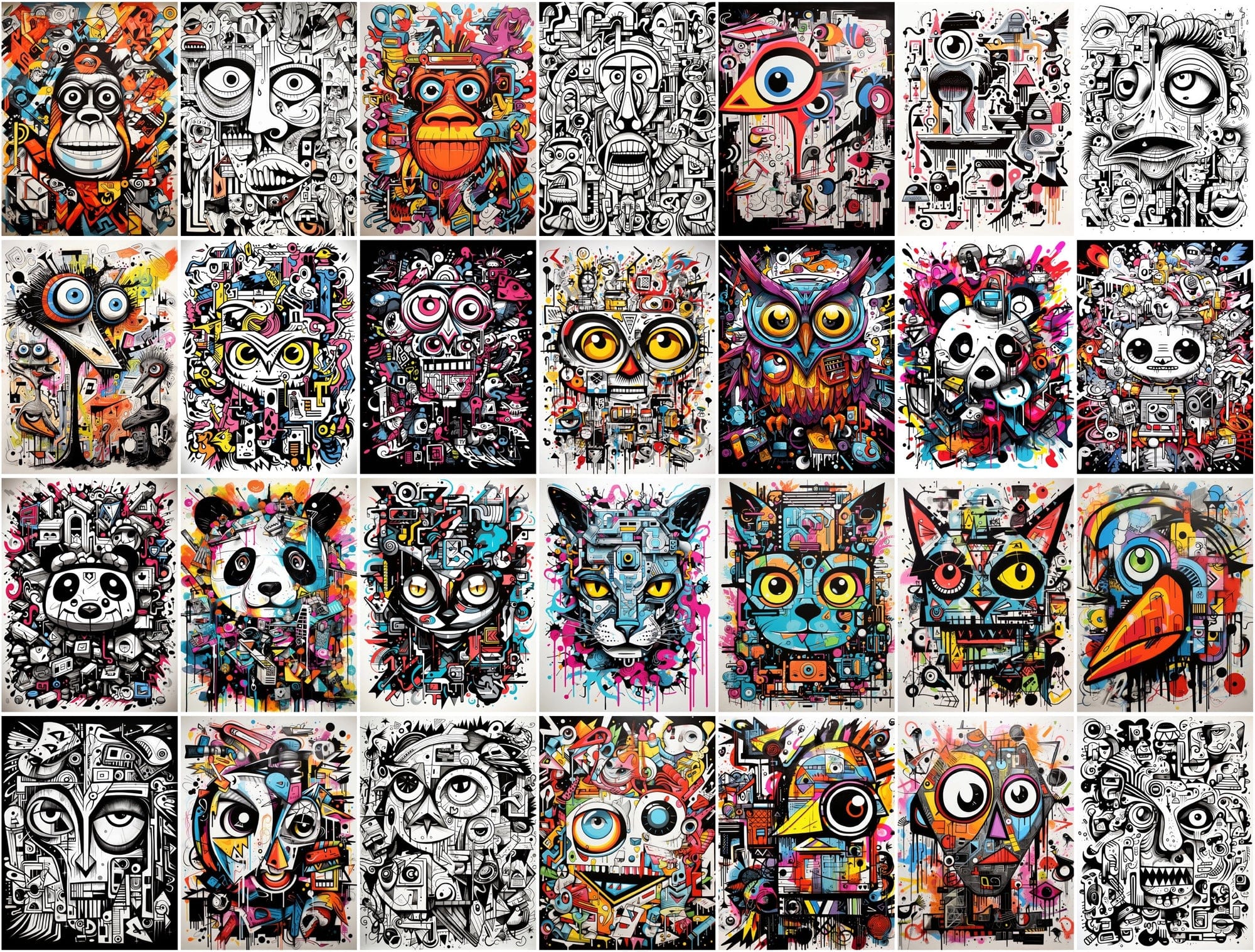 Unique Graffiti Doodle Animal Prints: High-Resolution Images for Commercial Use Digital Download Sumobundle