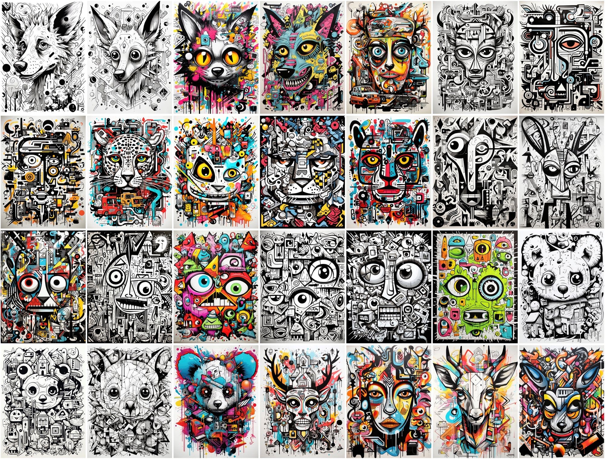 Unique Graffiti Doodle Animal Prints: High-Resolution Images for Commercial Use Digital Download Sumobundle