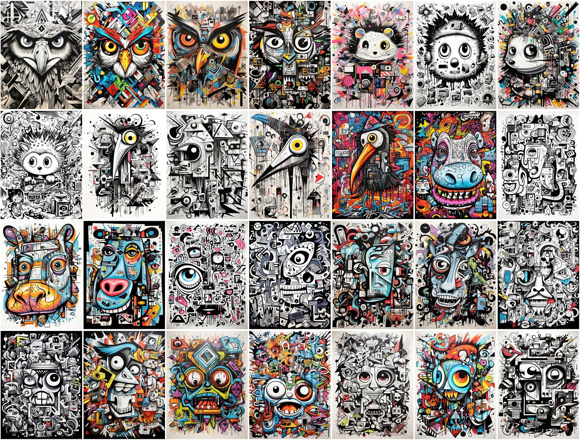 Unique Graffiti Doodle Animal Prints: High-Resolution Images for Commercial Use Digital Download Sumobundle