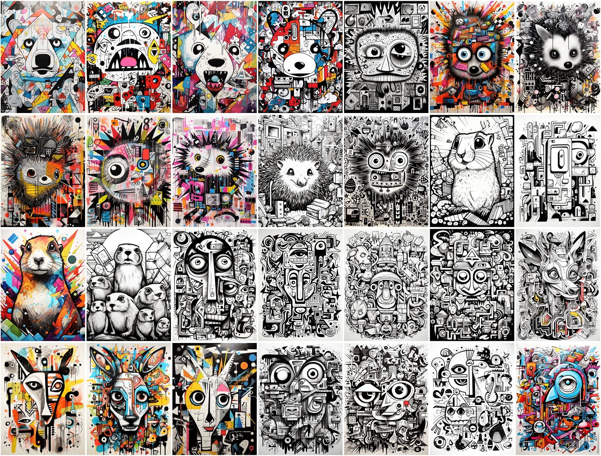 Unique Graffiti Doodle Animal Prints: High-Resolution Images for Commercial Use Digital Download Sumobundle