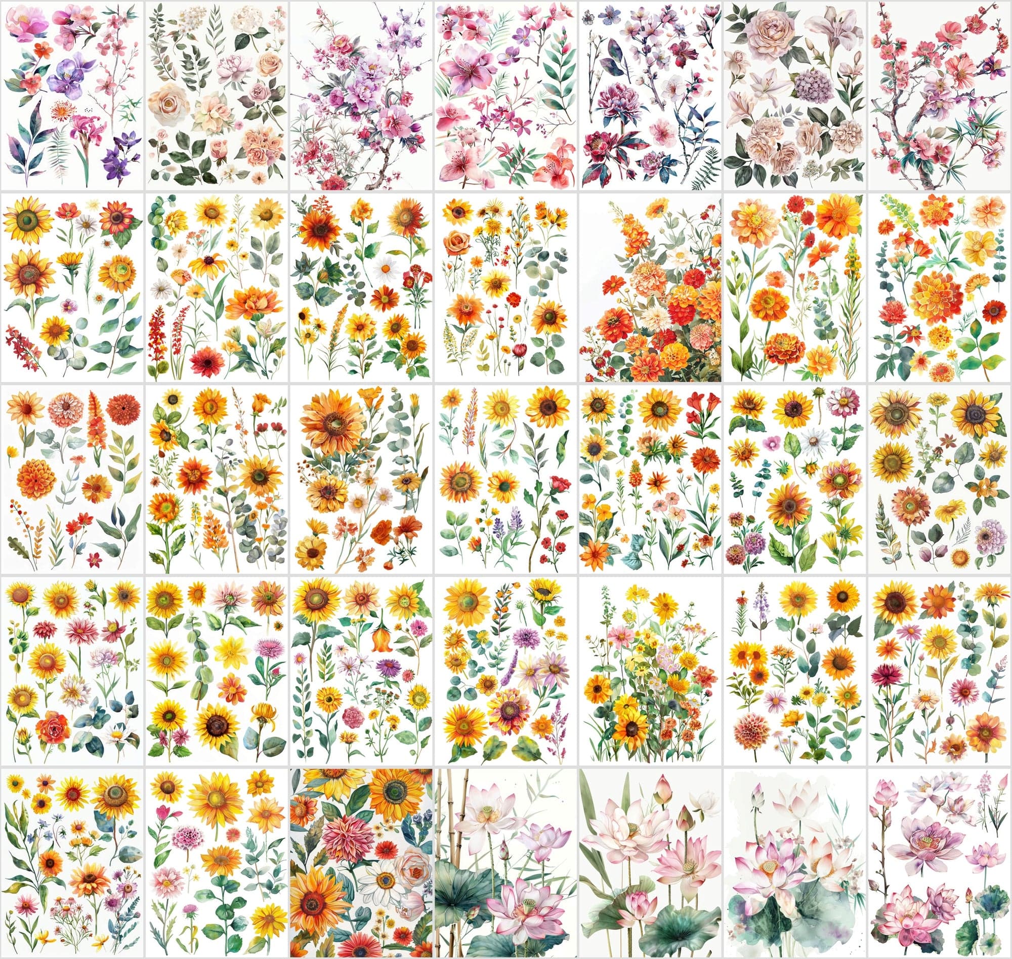 Vibrant Flower Collage Images Bundle - 420 JPG Files, High-Resolution Floral Digital Art with Commercial License Digital Download Sumobundle