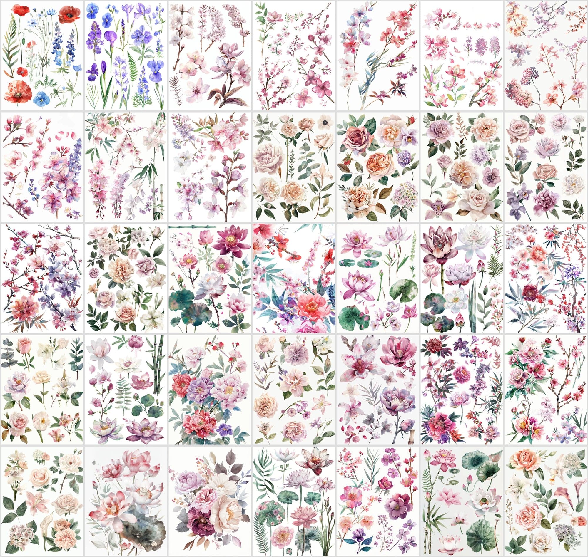 Vibrant Flower Collage Images Bundle - 420 JPG Files, High-Resolution Floral Digital Art with Commercial License Digital Download Sumobundle