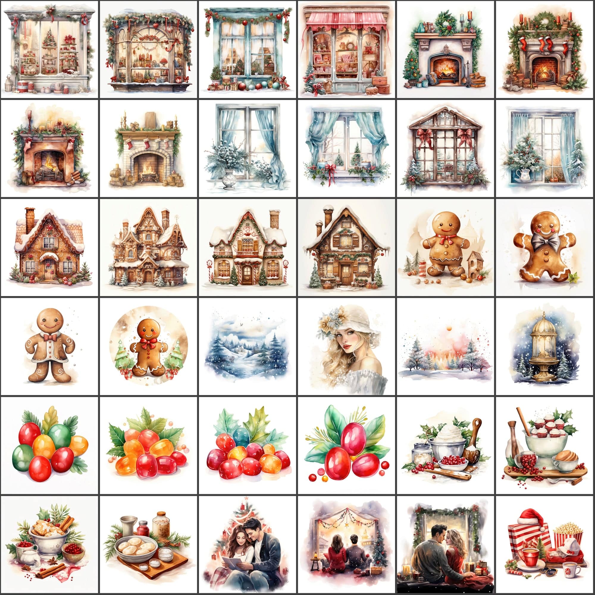 Vibrant Watercolor Christmas Illustrations! Christmas Tree, Santa Claus, Snowflakes, and More! Digital Download Sumobundle