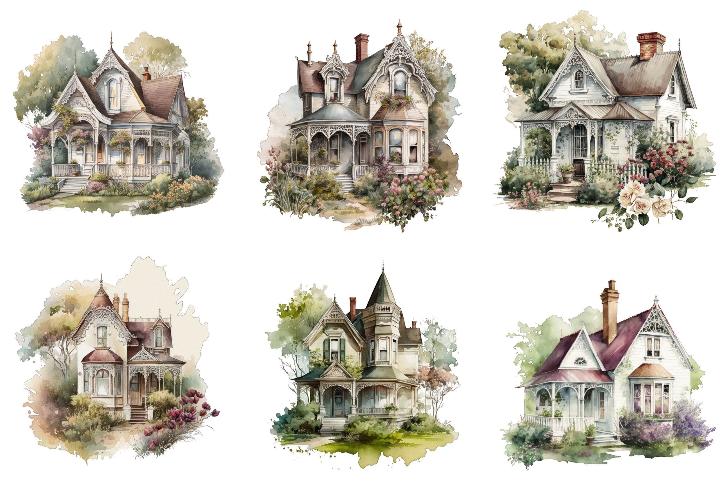 Vintage Victorian Cottage House Illustrations - 50 Transparent PNG Images for DIY Crafting and Home Decor, Commercial use, Graphic Bundle Digital Download Sumobundle