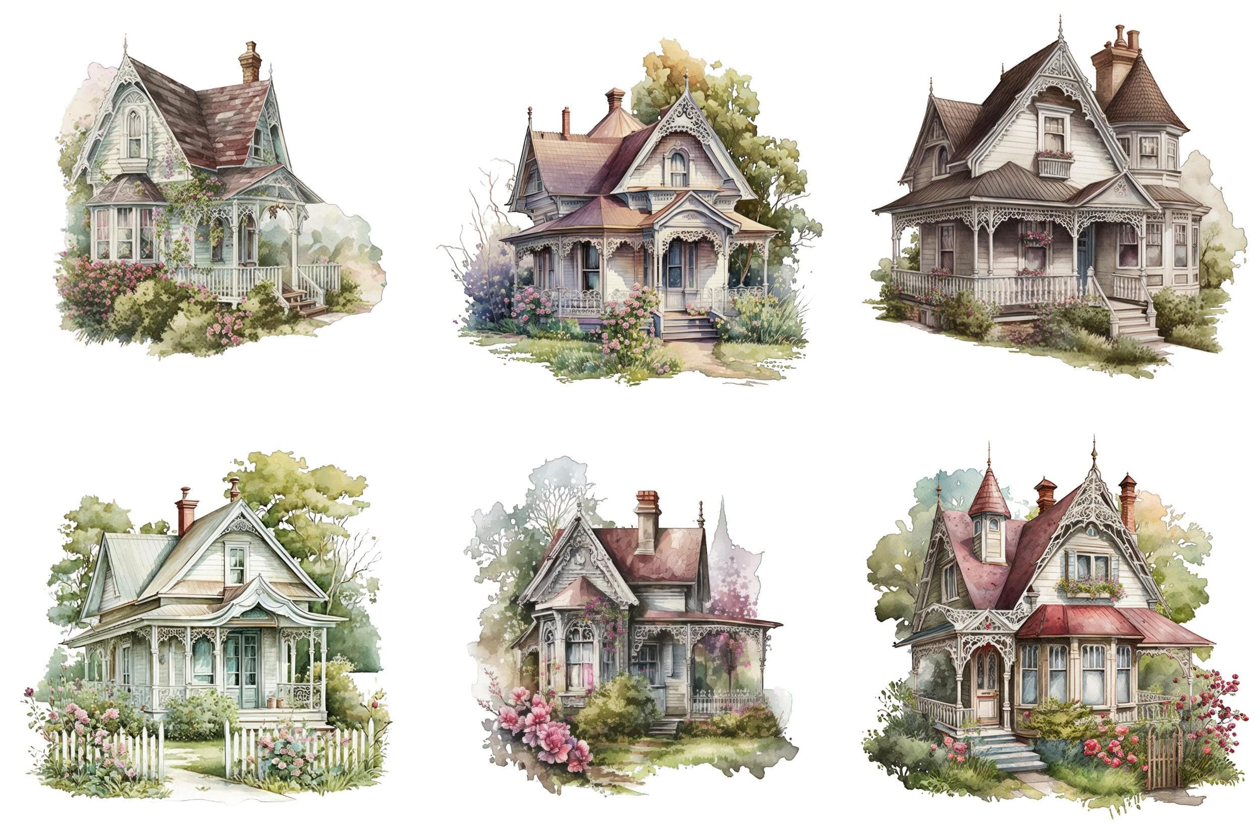 Vintage Victorian Cottage House Illustrations - 50 Transparent PNG Images for DIY Crafting and Home Decor, Commercial use, Graphic Bundle Digital Download Sumobundle
