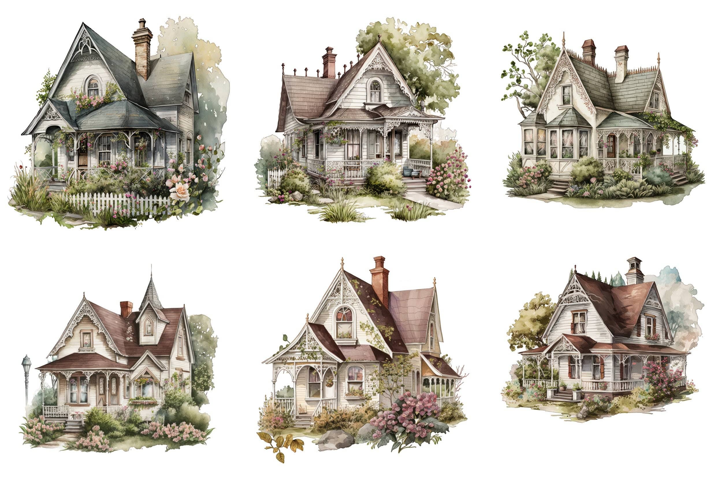 Vintage Victorian Cottage House Illustrations - 50 Transparent PNG Images for DIY Crafting and Home Decor, Commercial use, Graphic Bundle Digital Download Sumobundle