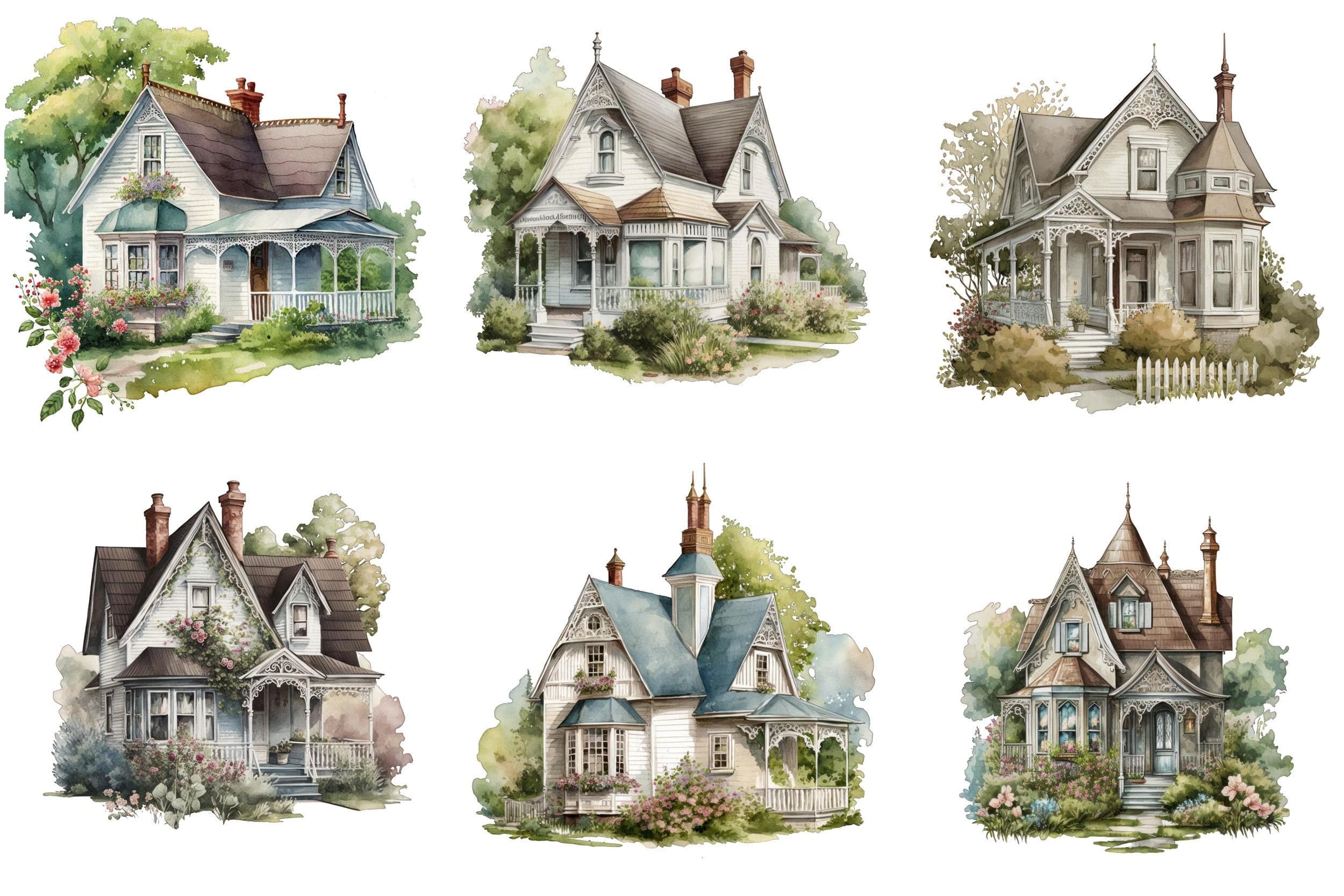 Vintage Victorian Cottage House Illustrations - 50 Transparent PNG Images for DIY Crafting and Home Decor, Commercial use, Graphic Bundle Digital Download Sumobundle