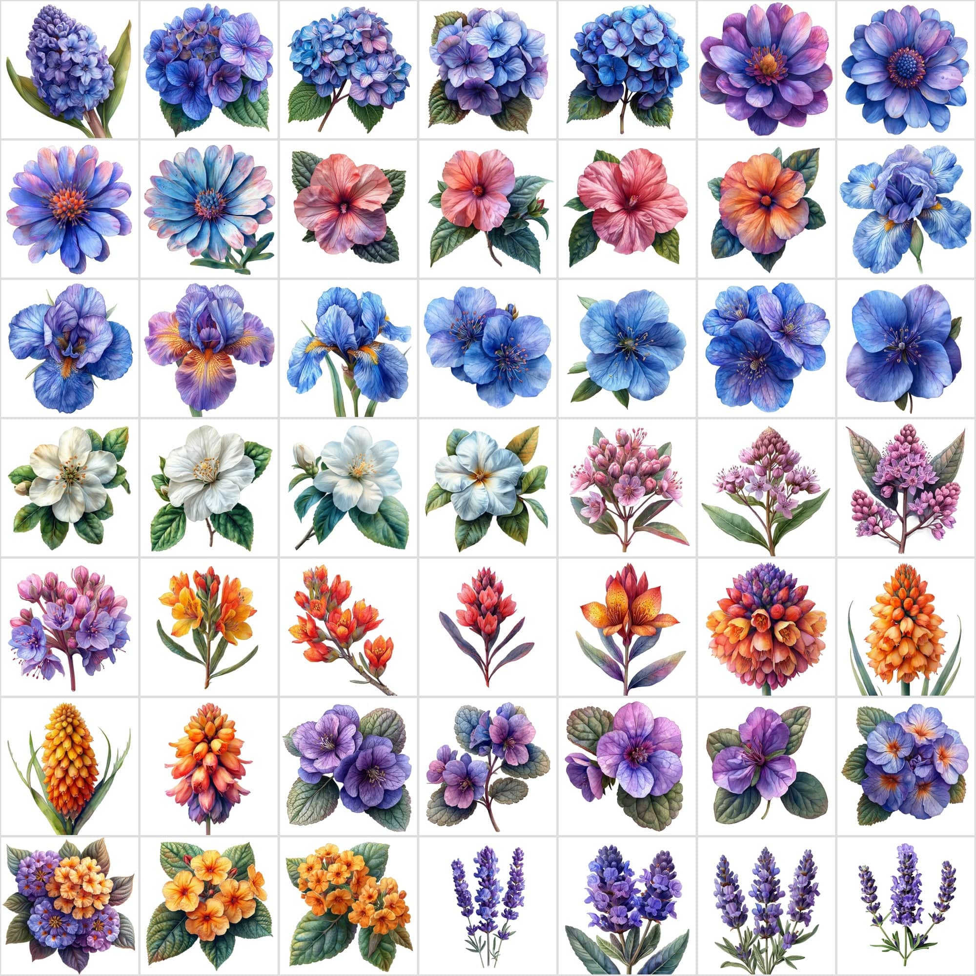 Watercolor Flower PNG Images Bundle - 570 Top View Floral Designs with Transparent & White Background Digital Download Sumobundle