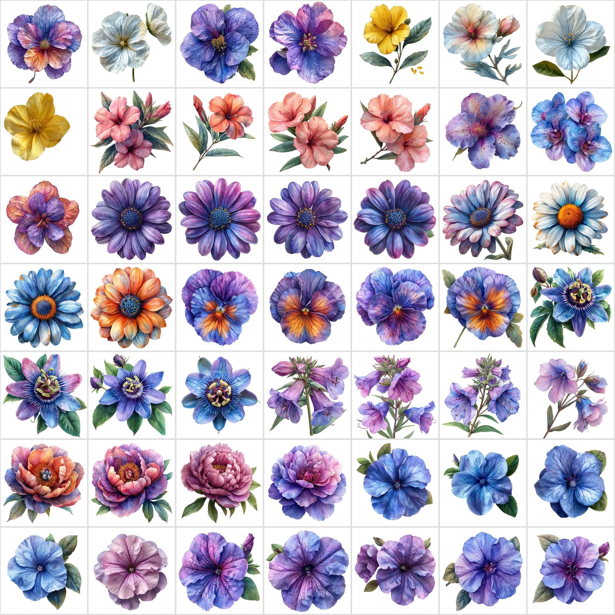 Watercolor Flower PNG Images Bundle - 570 Top View Floral Designs with Transparent & White Background Digital Download Sumobundle