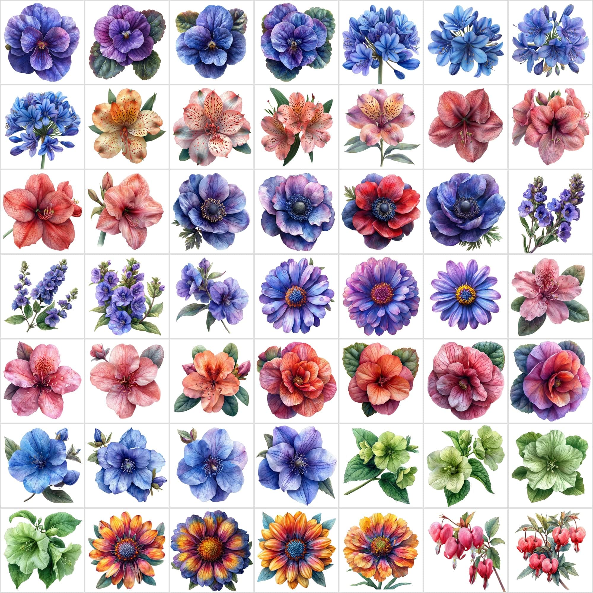 Watercolor Flower PNG Images Bundle - 570 Top View Floral Designs with Transparent & White Background Digital Download Sumobundle