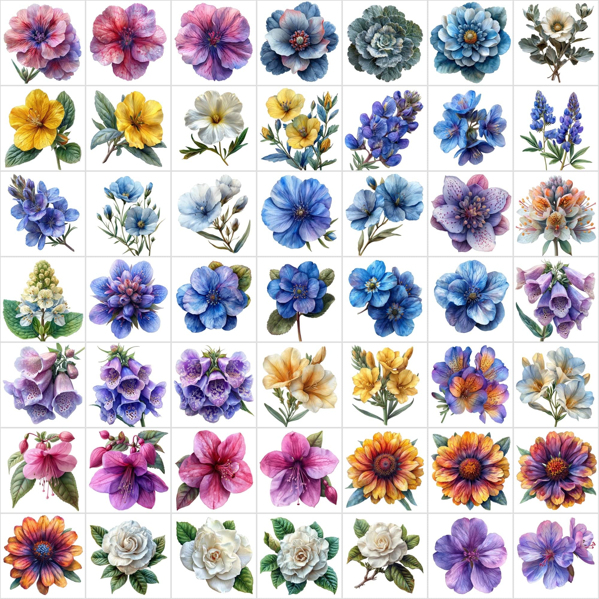 Watercolor Flower PNG Images Bundle - 570 Top View Floral Designs with Transparent & White Background Digital Download Sumobundle