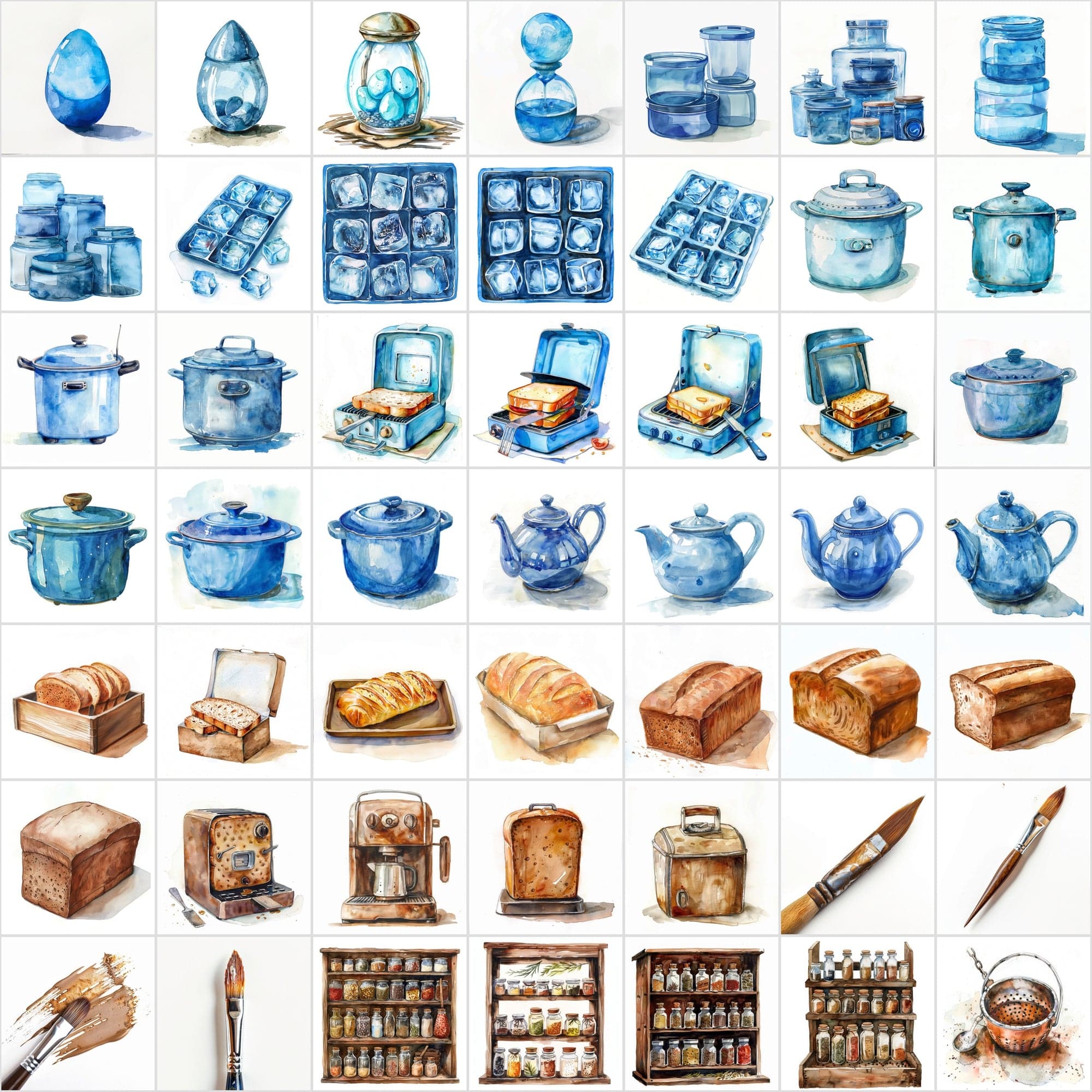 Watercolor Kitchen Elements Collection - 520 JPG Illustrations - Commercial License Digital Download Sumobundle