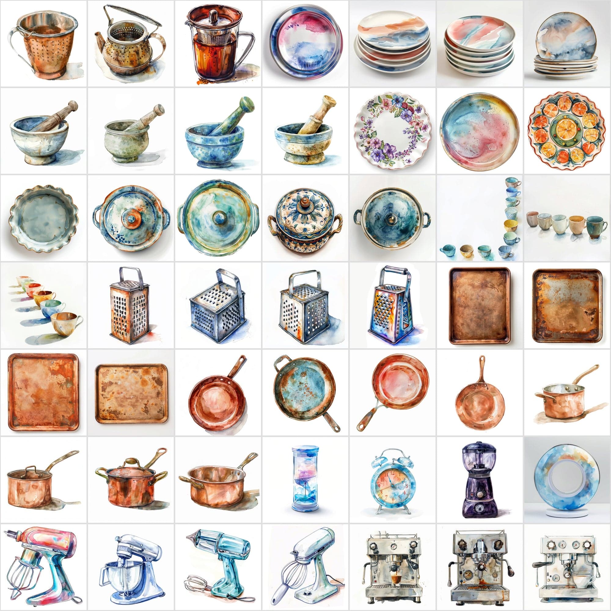Watercolor Kitchen Elements Collection - 520 JPG Illustrations - Commercial License Digital Download Sumobundle