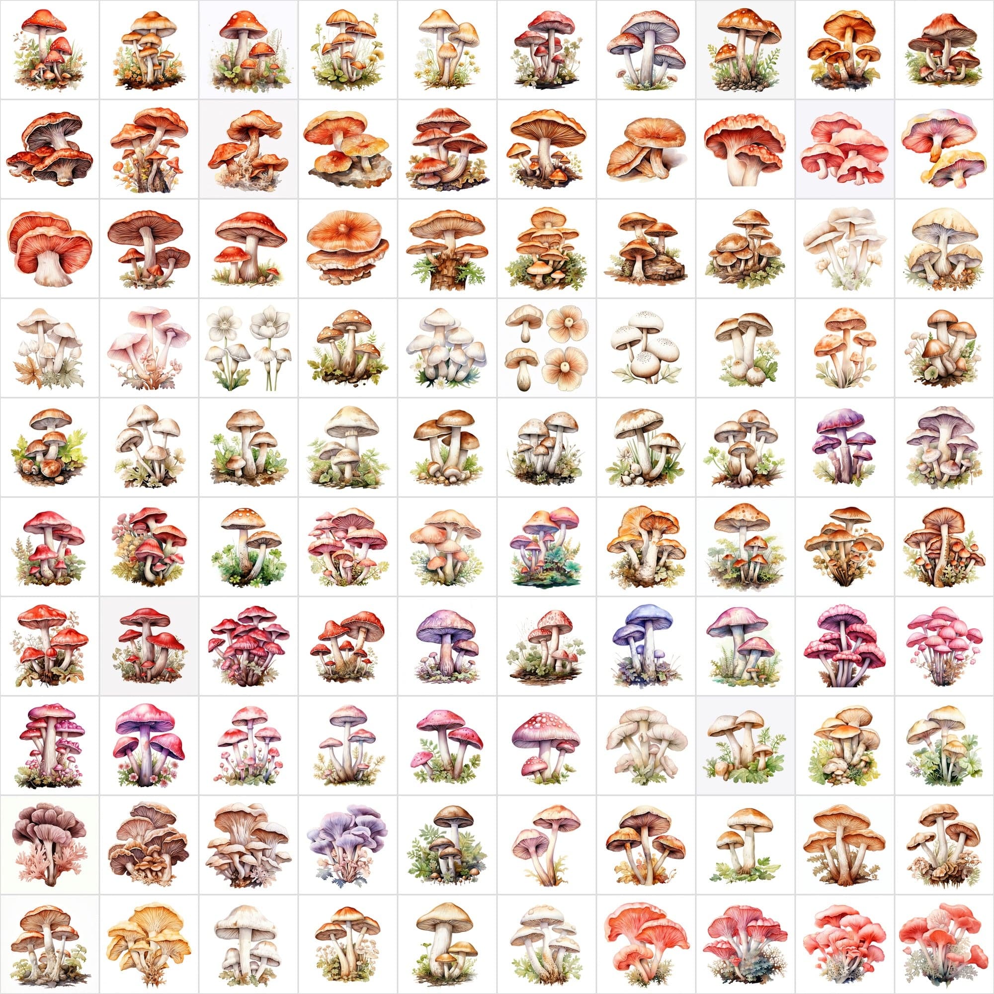 Watercolor Mushroom PNG Collection - 1170 Versatile Images with Commercial License, Transparent & White Backgrounds Digital Download Sumobundle