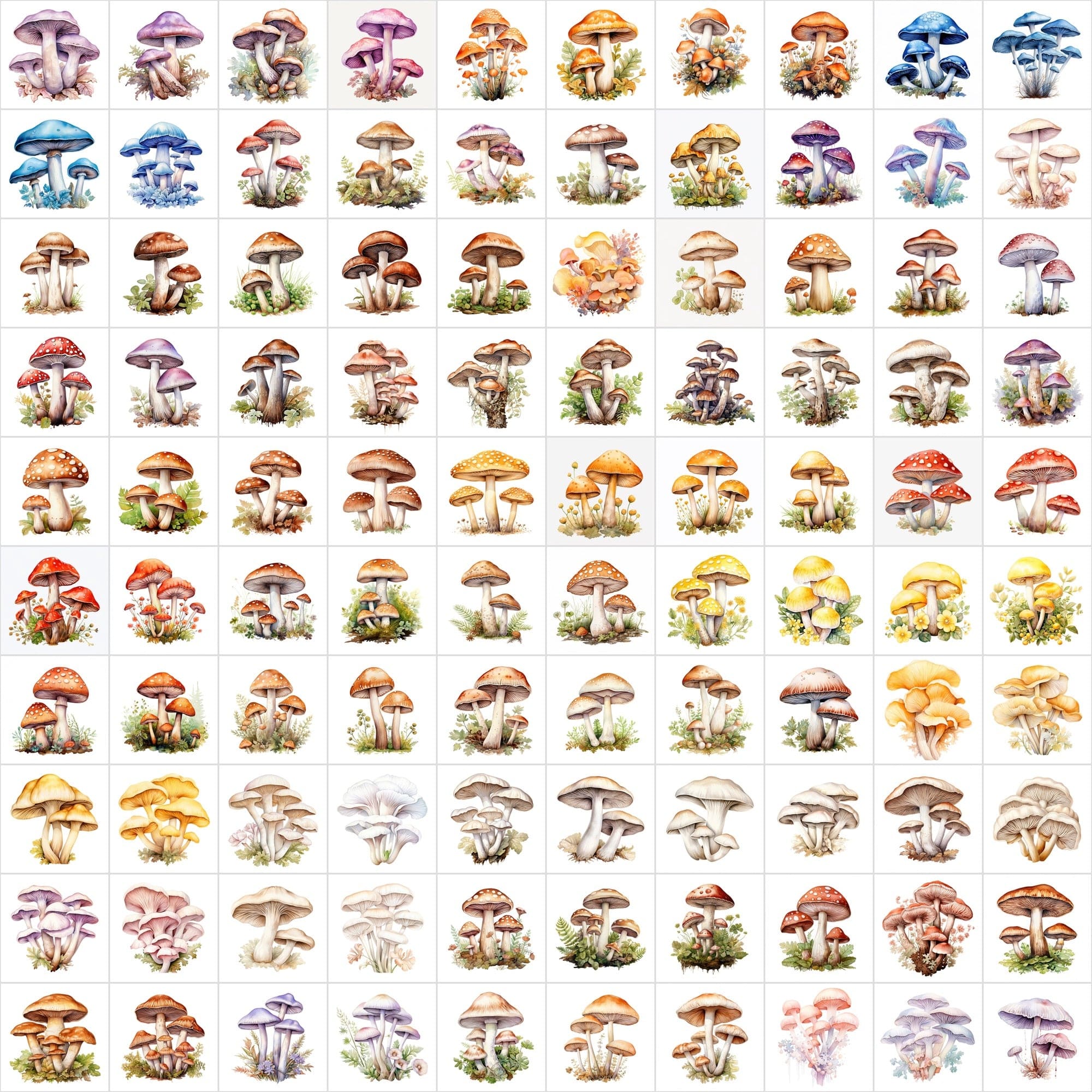 Watercolor Mushroom PNG Collection - 1170 Versatile Images with Commercial License, Transparent & White Backgrounds Digital Download Sumobundle