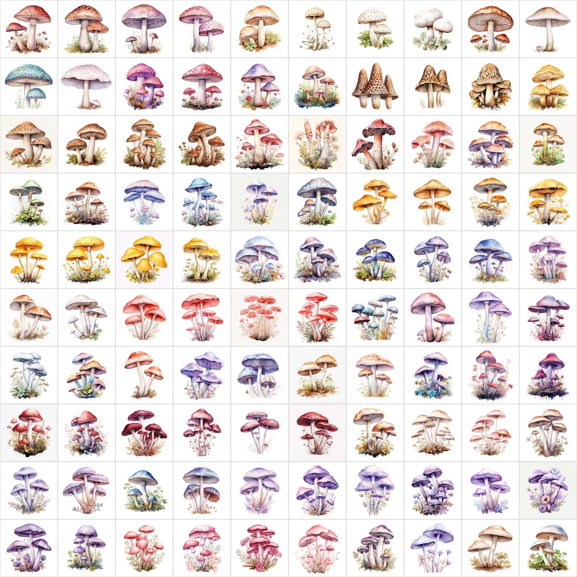 Watercolor Mushroom PNG Collection - 1170 Versatile Images with Commercial License, Transparent & White Backgrounds Digital Download Sumobundle