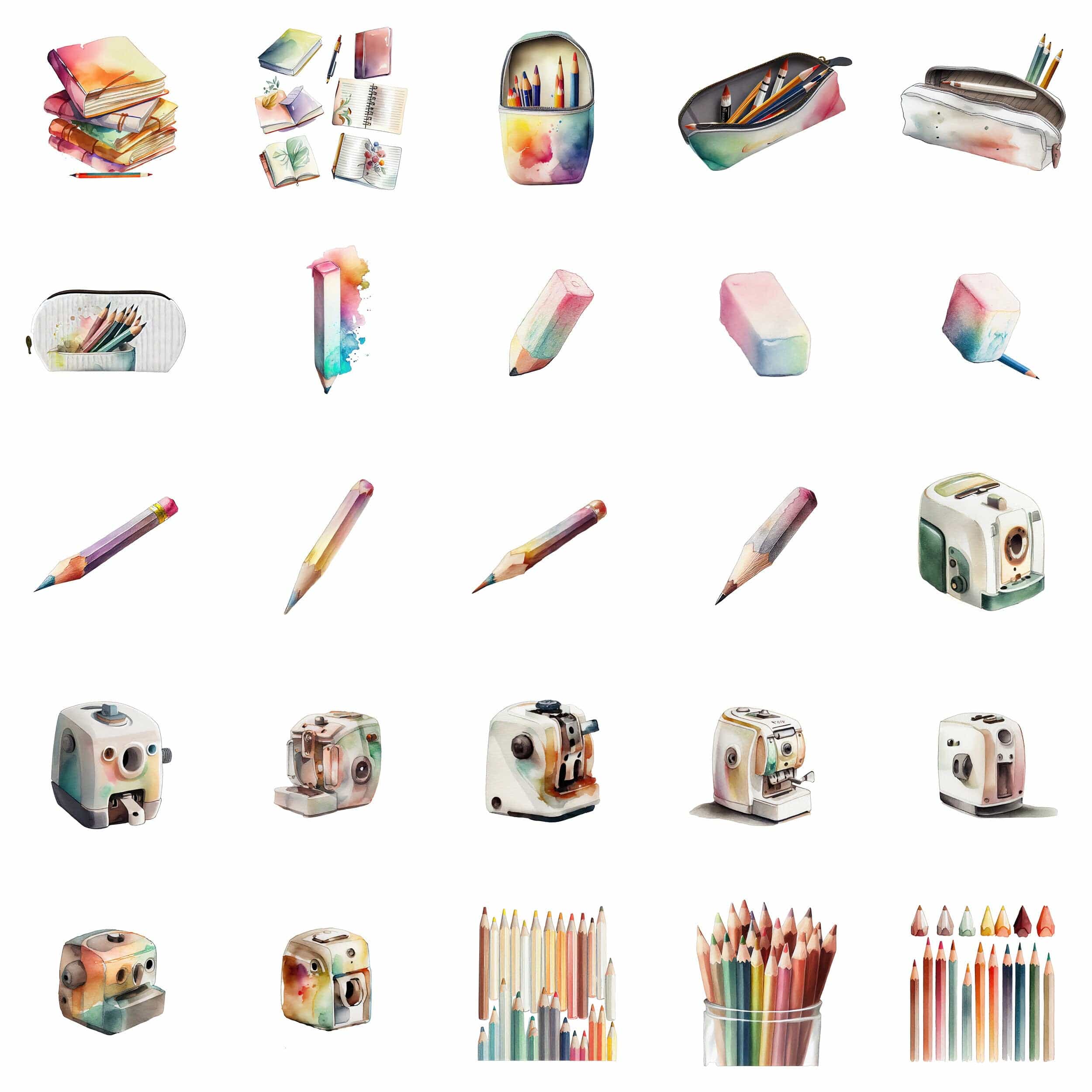 Watercolor Office Supplies Clipart - 100 Transparent PNG Images with Commercial Use Digital Download Sumobundle