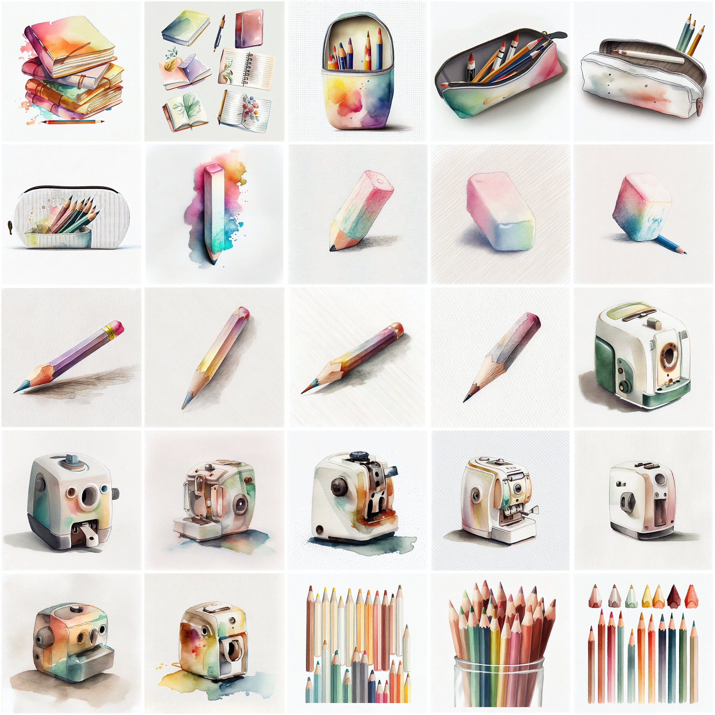 Watercolor Office Supplies Clipart - 100 Transparent PNG Images with Commercial Use Digital Download Sumobundle