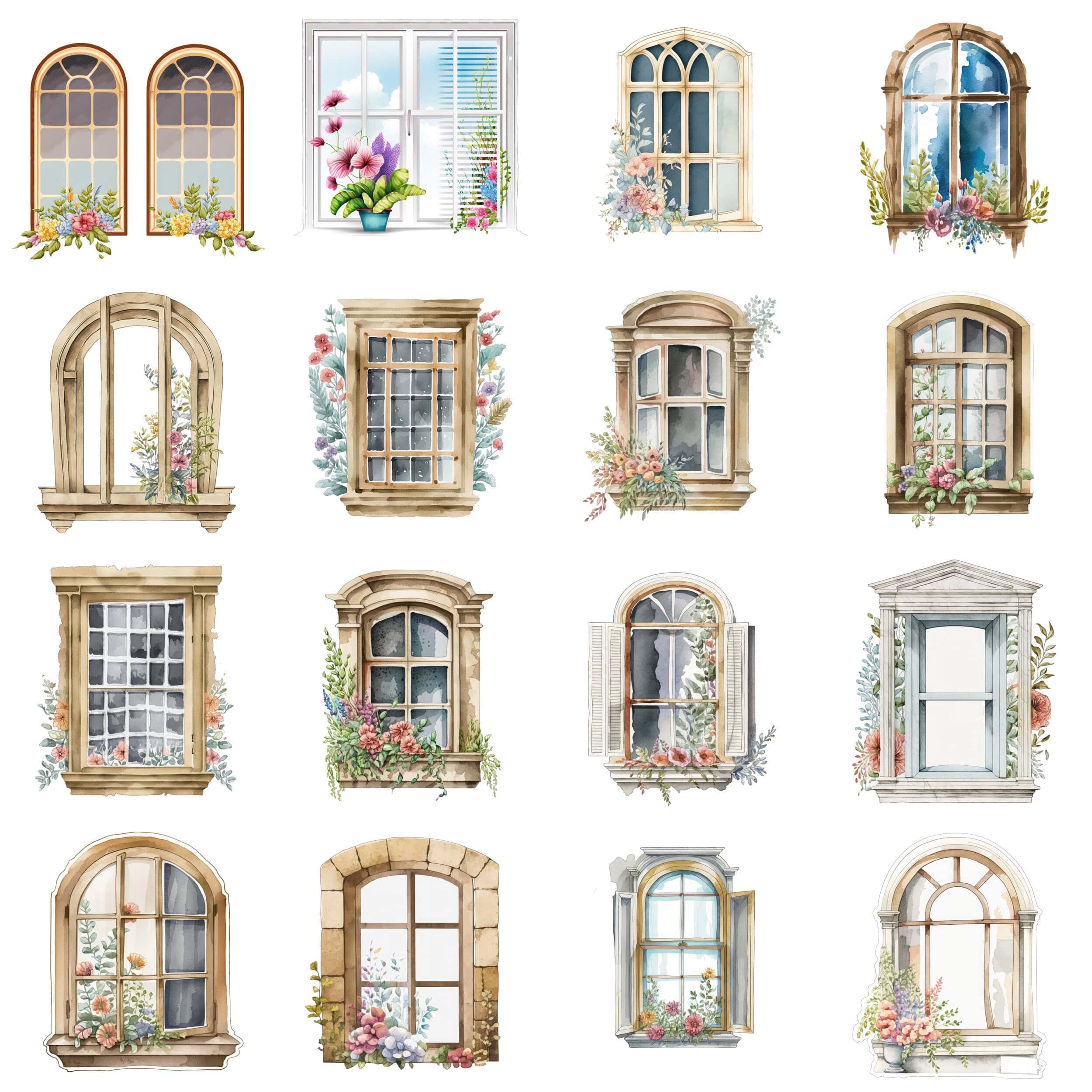 Watercolor Windows Clipart - Windows with flowers PNG format instant download for commercial use - Sublimation file Digital Download Sumobundle