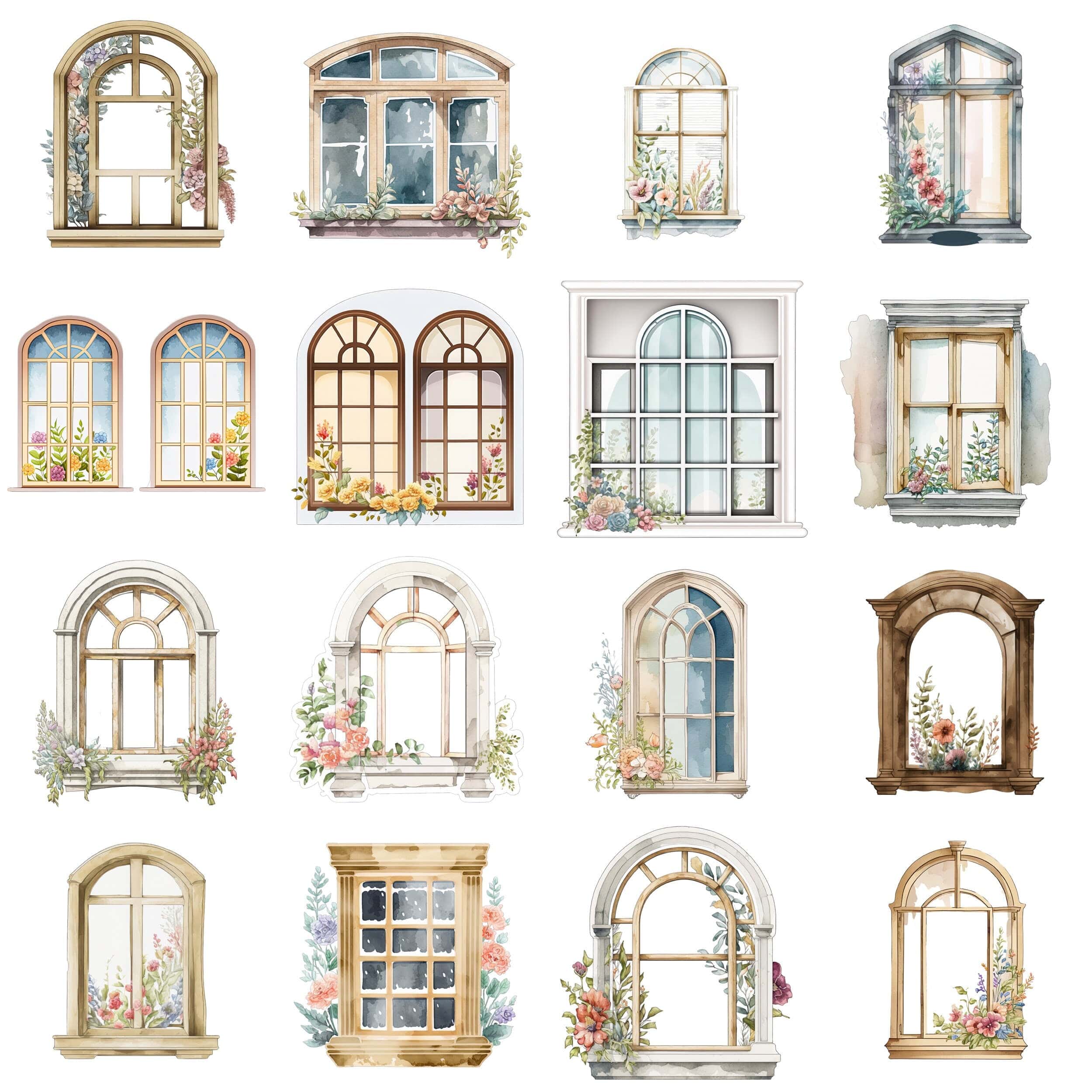 Watercolor Windows Clipart - Windows with flowers PNG format instant download for commercial use - Sublimation file Digital Download Sumobundle